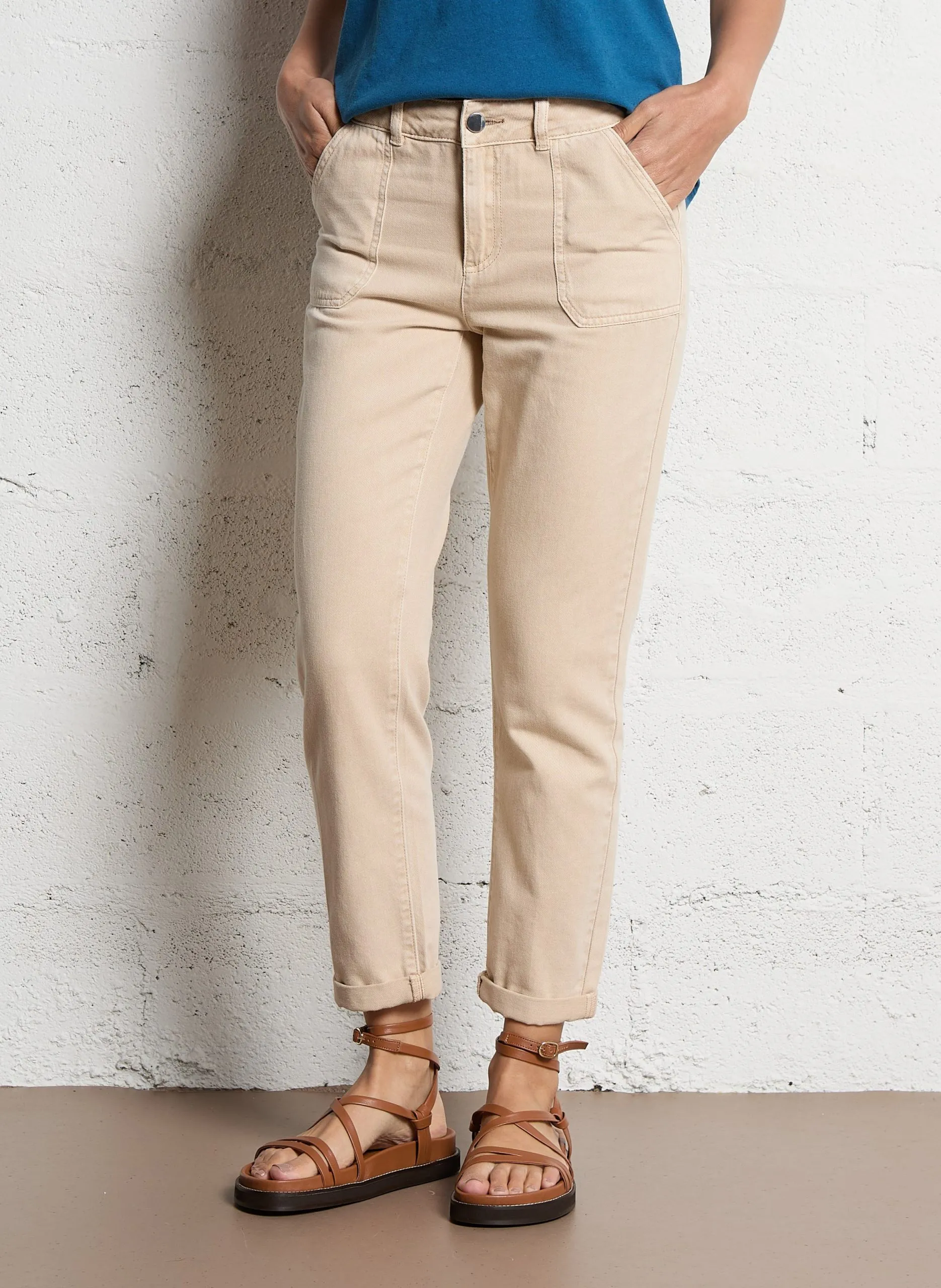 Slimfit-Baumwollhose mit hohem Bund Weiss NALLA