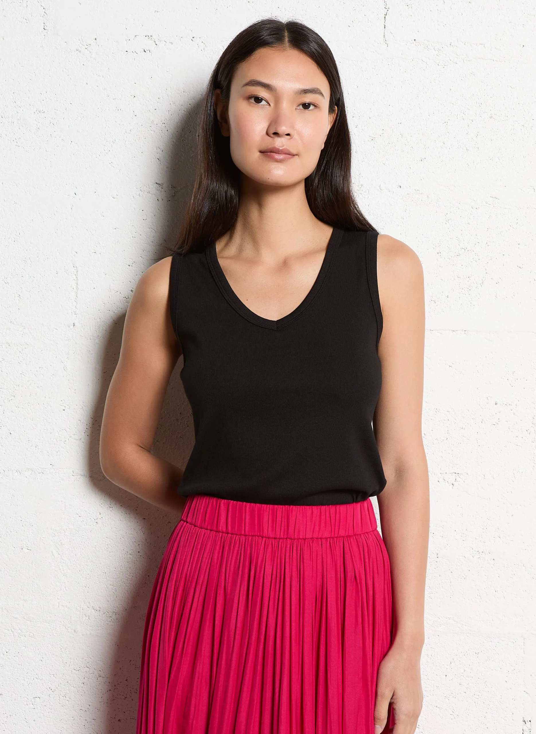 Ärmelloser Pullover aus Baumwoll-Mix mit V-Ausschnitt Schwarz ALPHONSE