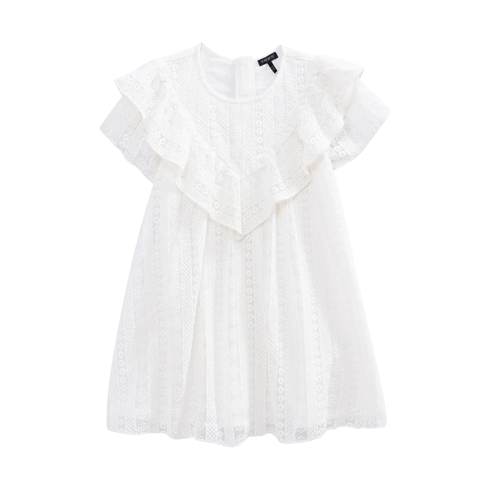 Kurzes Spitzenkleid mit Rundhalsausschnitt Weiss