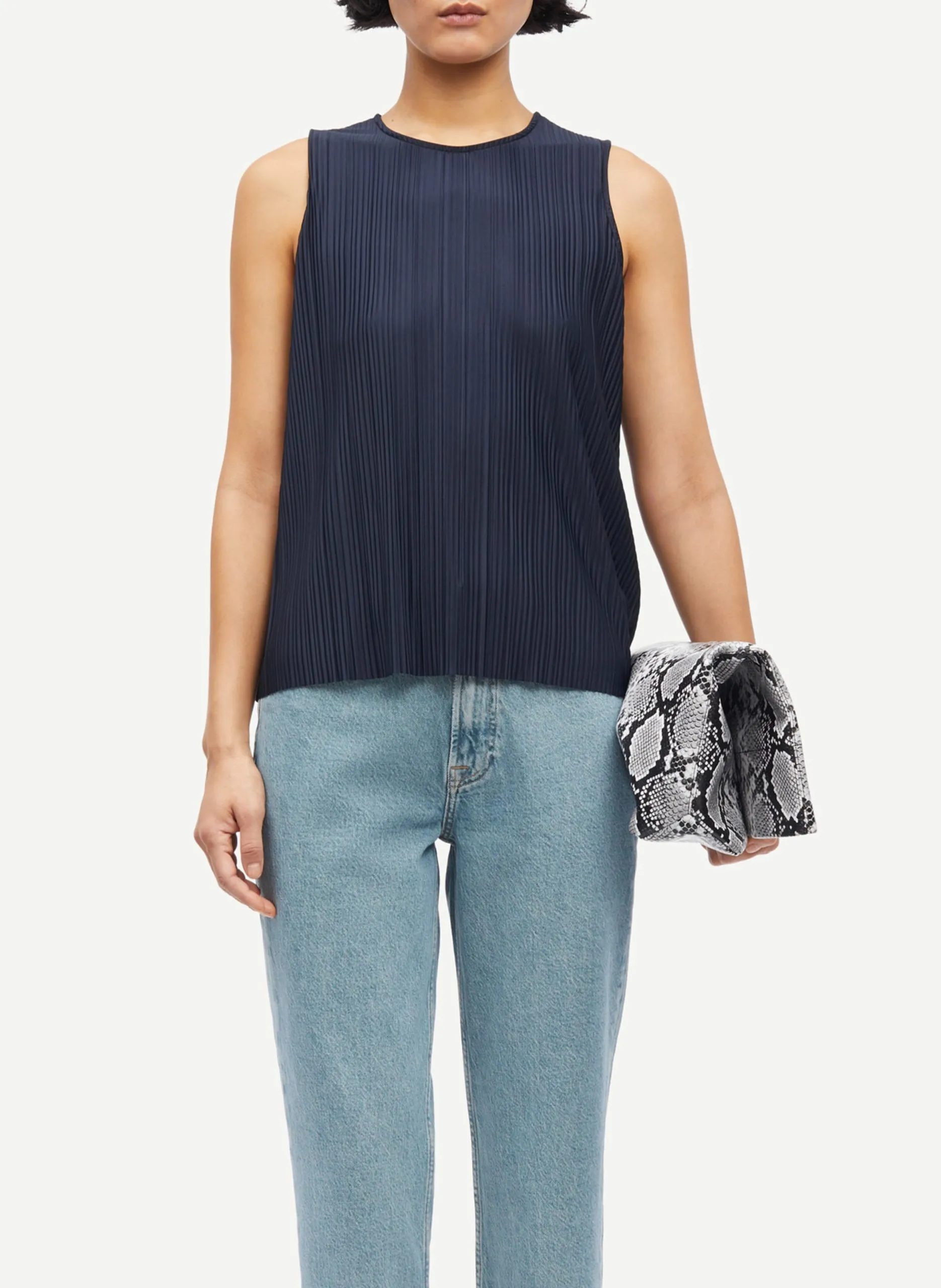 Plissiertes Rundhals-Top Blau SAUMA