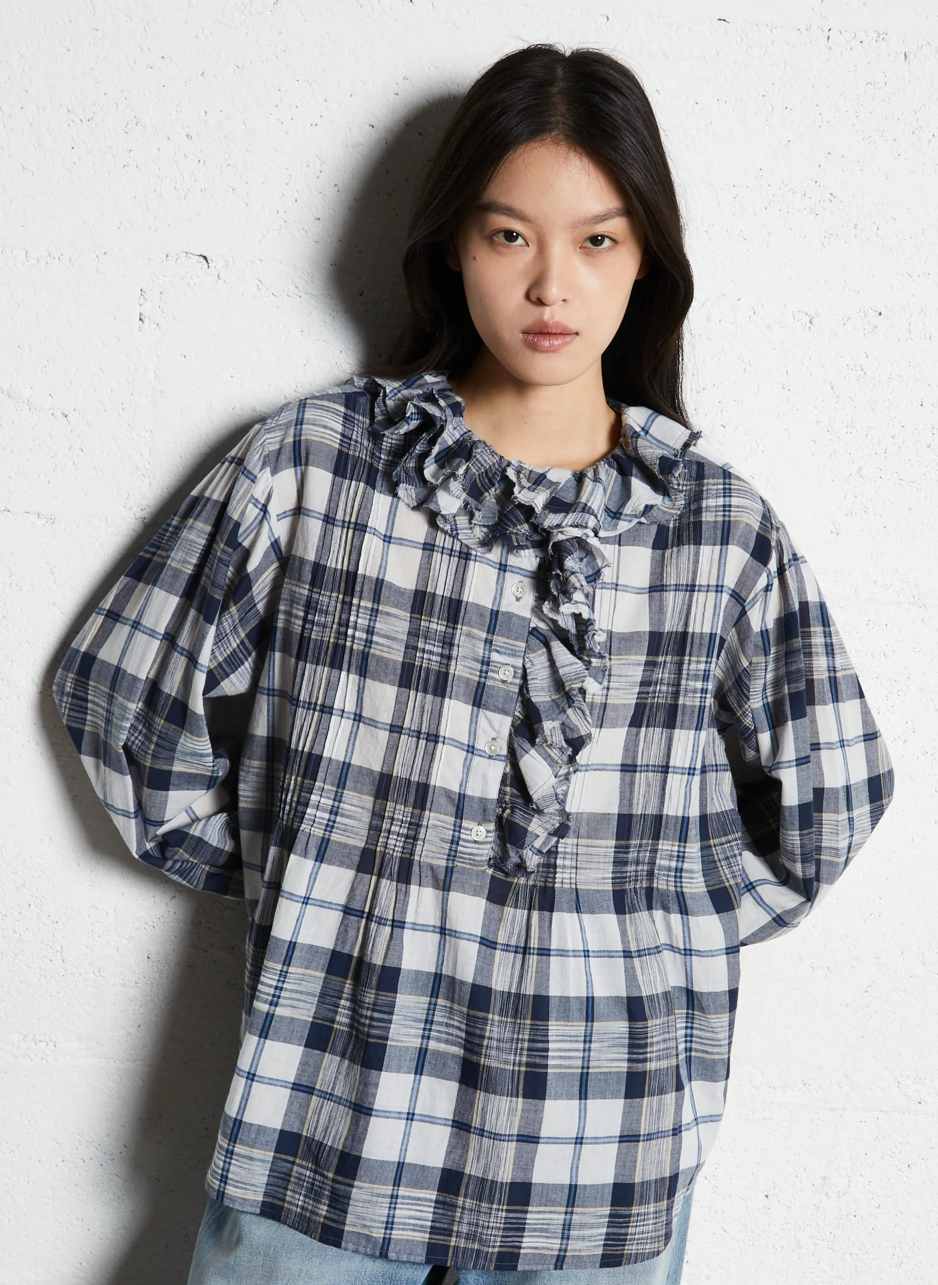 Weite Baumwollbluse Blau PHO