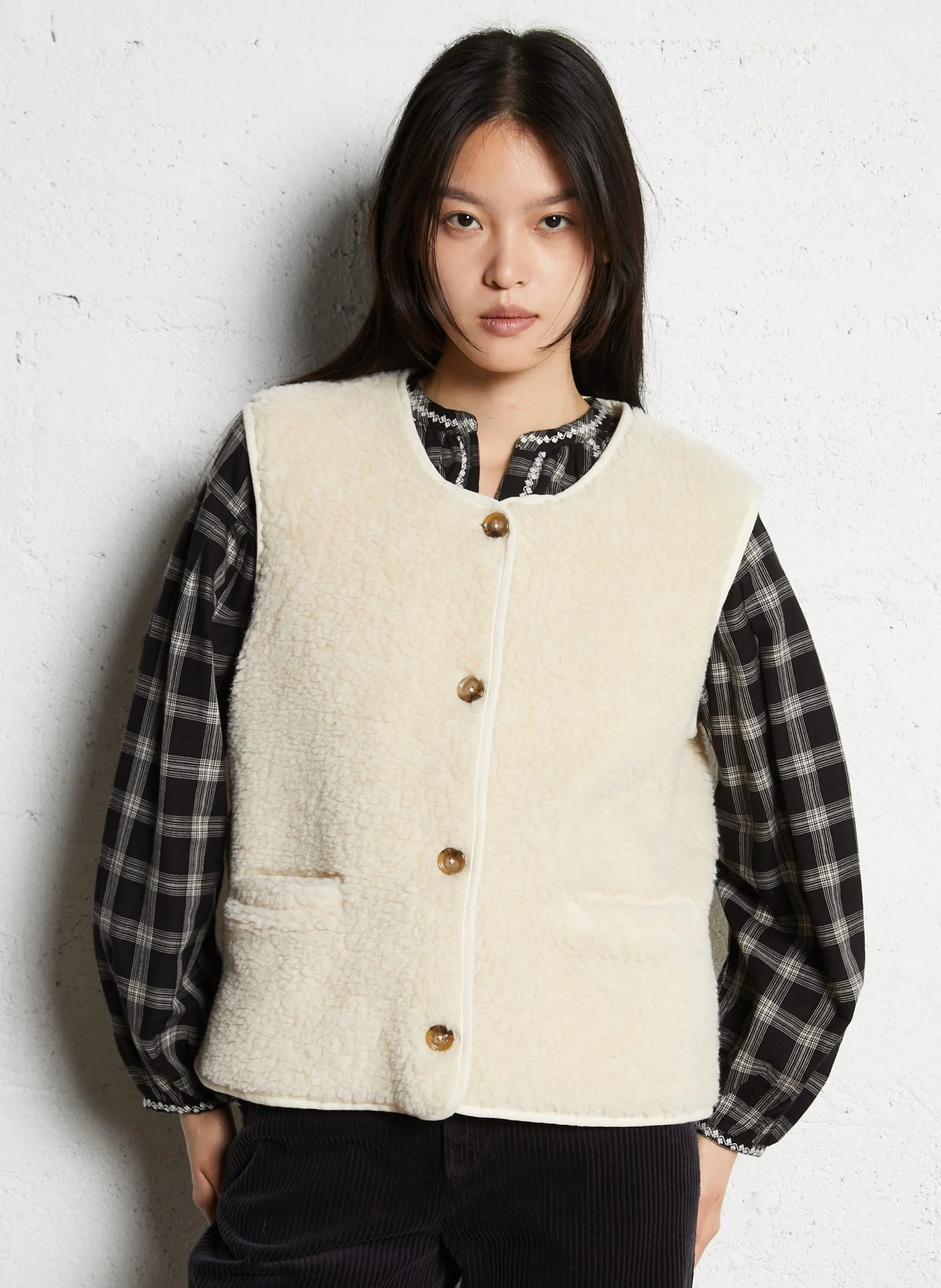 Rundhalsausschnitt-Gilet aus Sherpa Beige CACAO