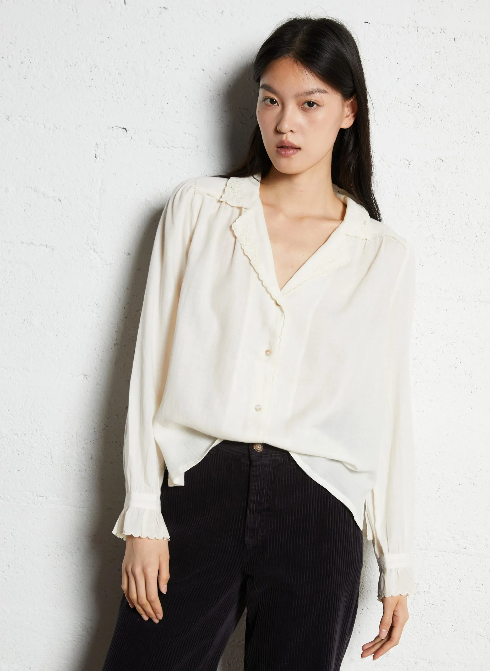 Bluse mit Reverskragen aus Baumwolle Beige CAPUCINE