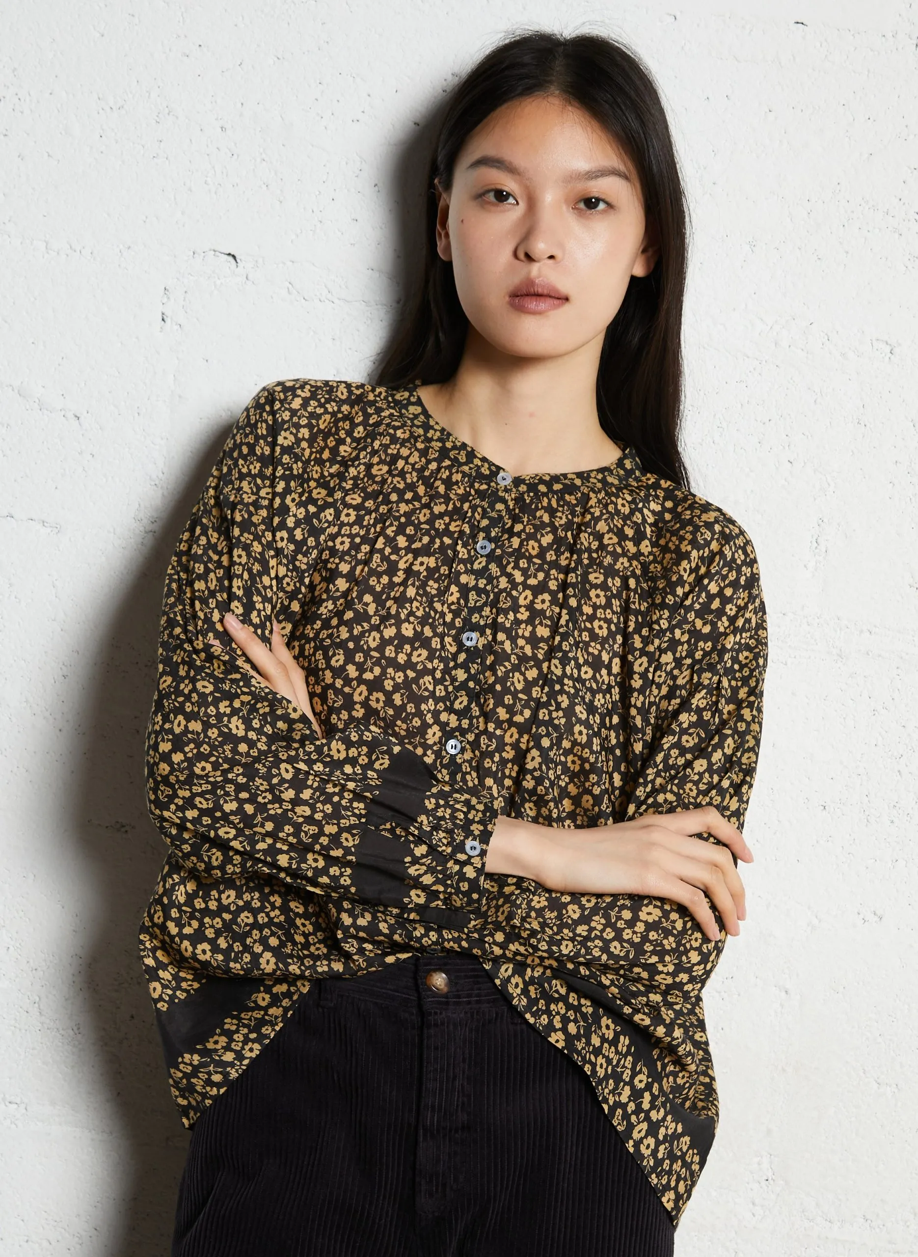 Bluse aus Baumwoll-Mix mit Rundhalsausschnitt Gelb CLARA