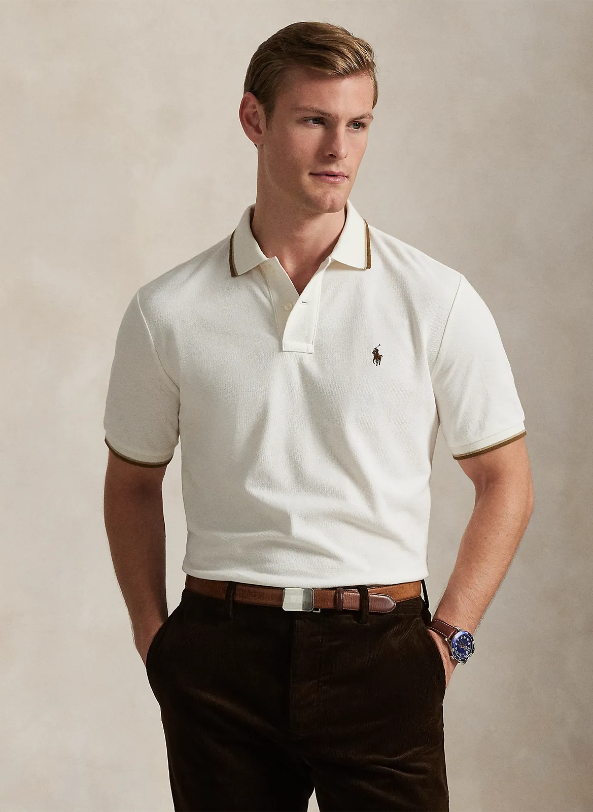Calib - Kurzärmliges Poloshirt aus Piqué-Baumwolle Beige
