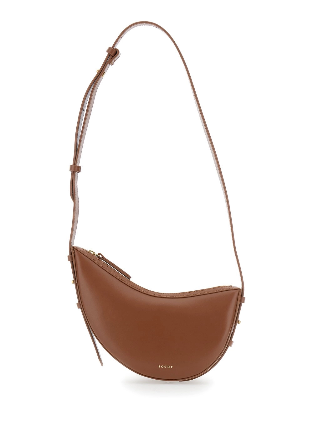 Mini-Umhängetasche "Wino" für Damen aus Leder in Braun mit verstellbarem Schulterriemen und asymmetrischem Design