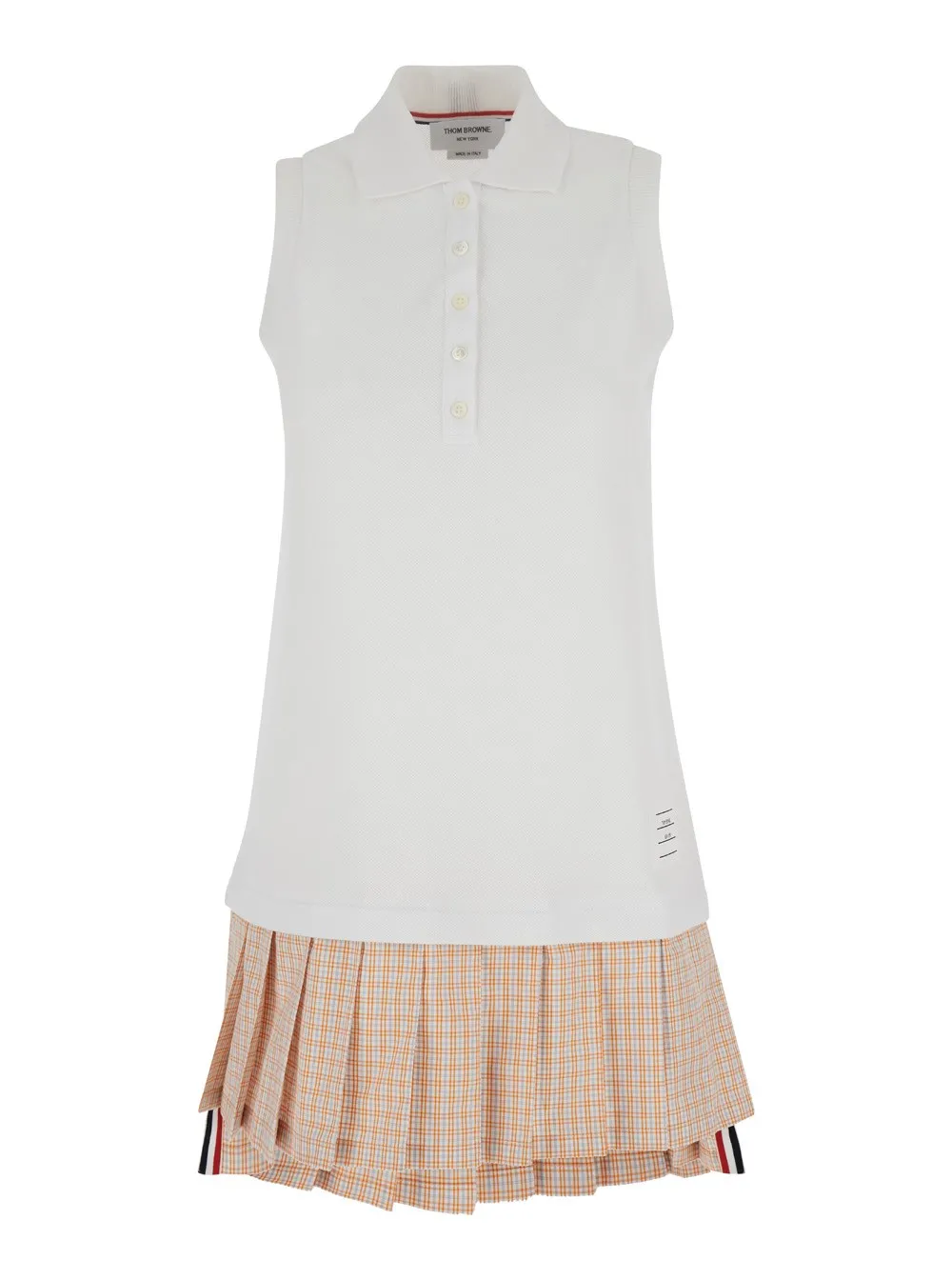Weißes und orangefarbenes Mini-Polokleid aus Baumwolle Damen