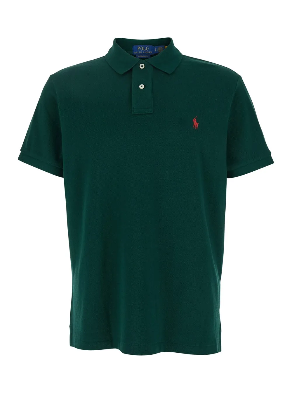 Dunkelgrünes Polohemd mit Pony-Detail vorne aus Baumwolle Damen