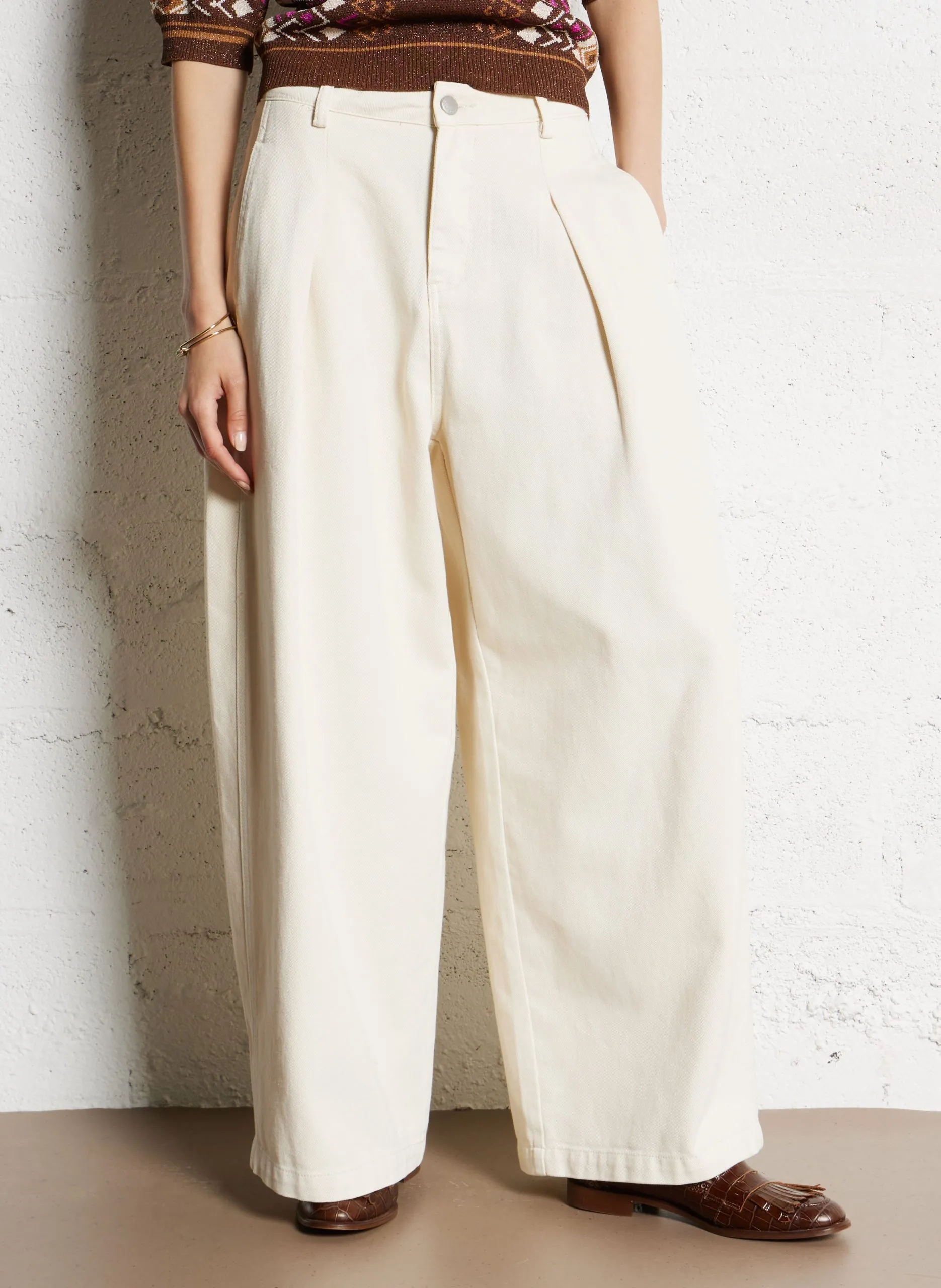 Weite Jeans aus Baumwoll-Mix Beige RIM