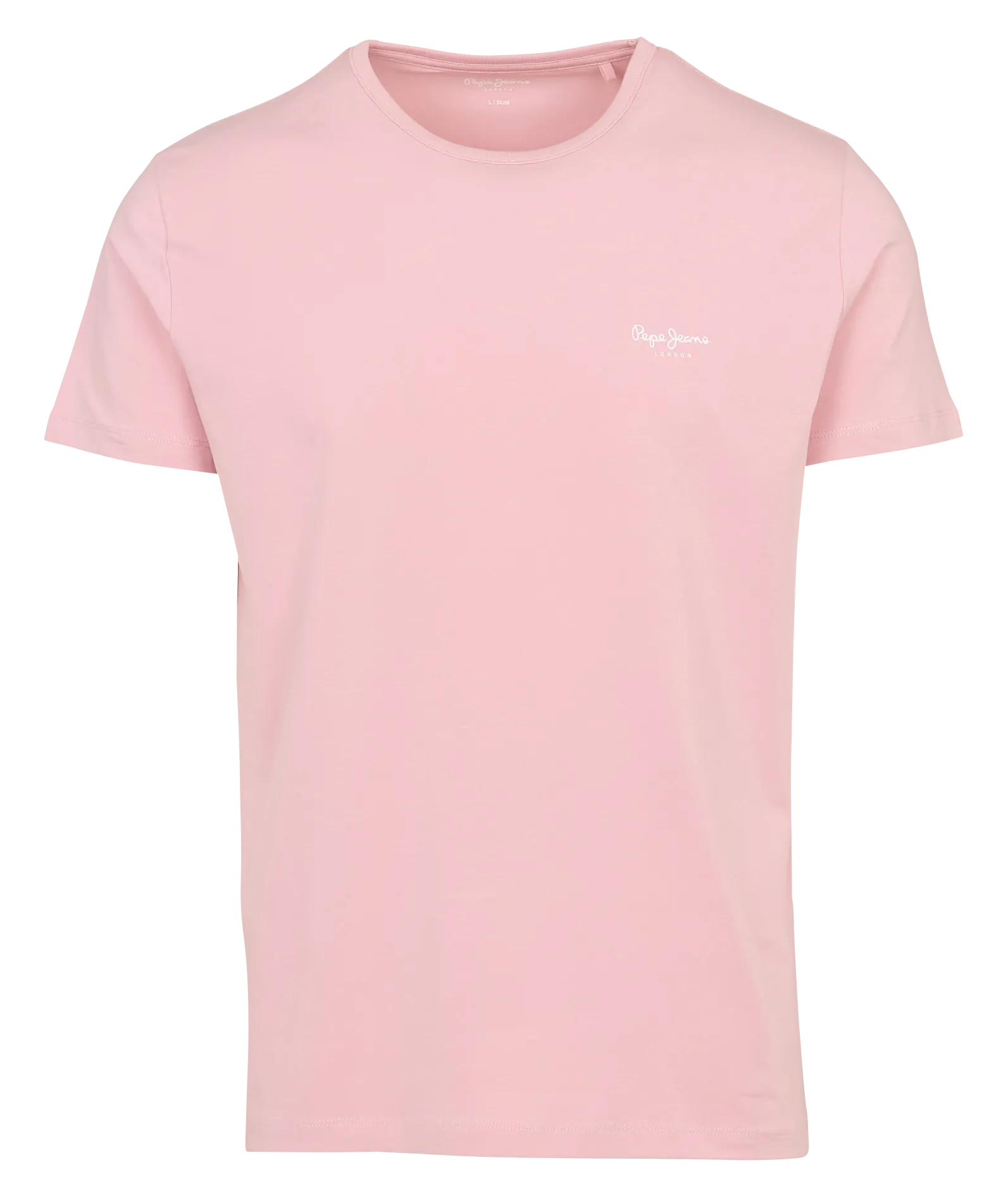 Gerader Unifarbenes T-Shirt mit Brustlogo. Rosa