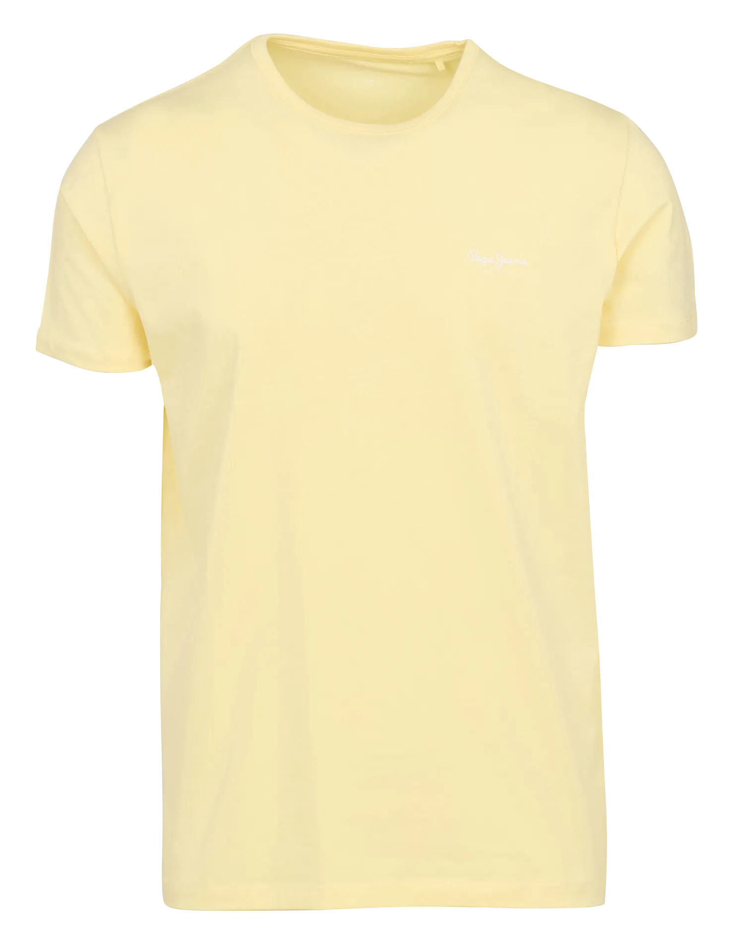 Gerader Unifarbenes T-Shirt mit Brustlogo. Gelb