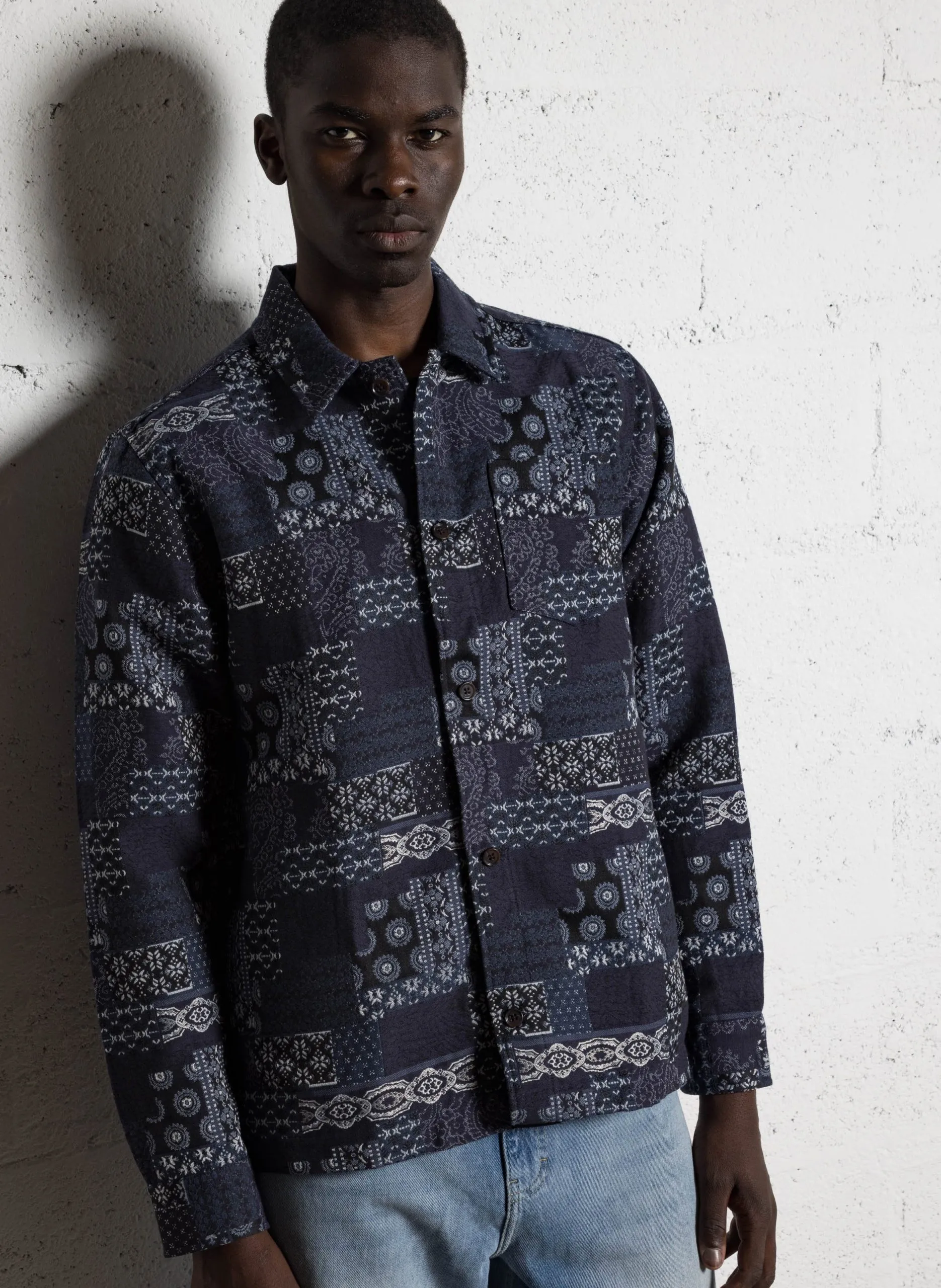 Hemd mit klassischem Kragen aus Denim-Jacquard Blau LAYTON