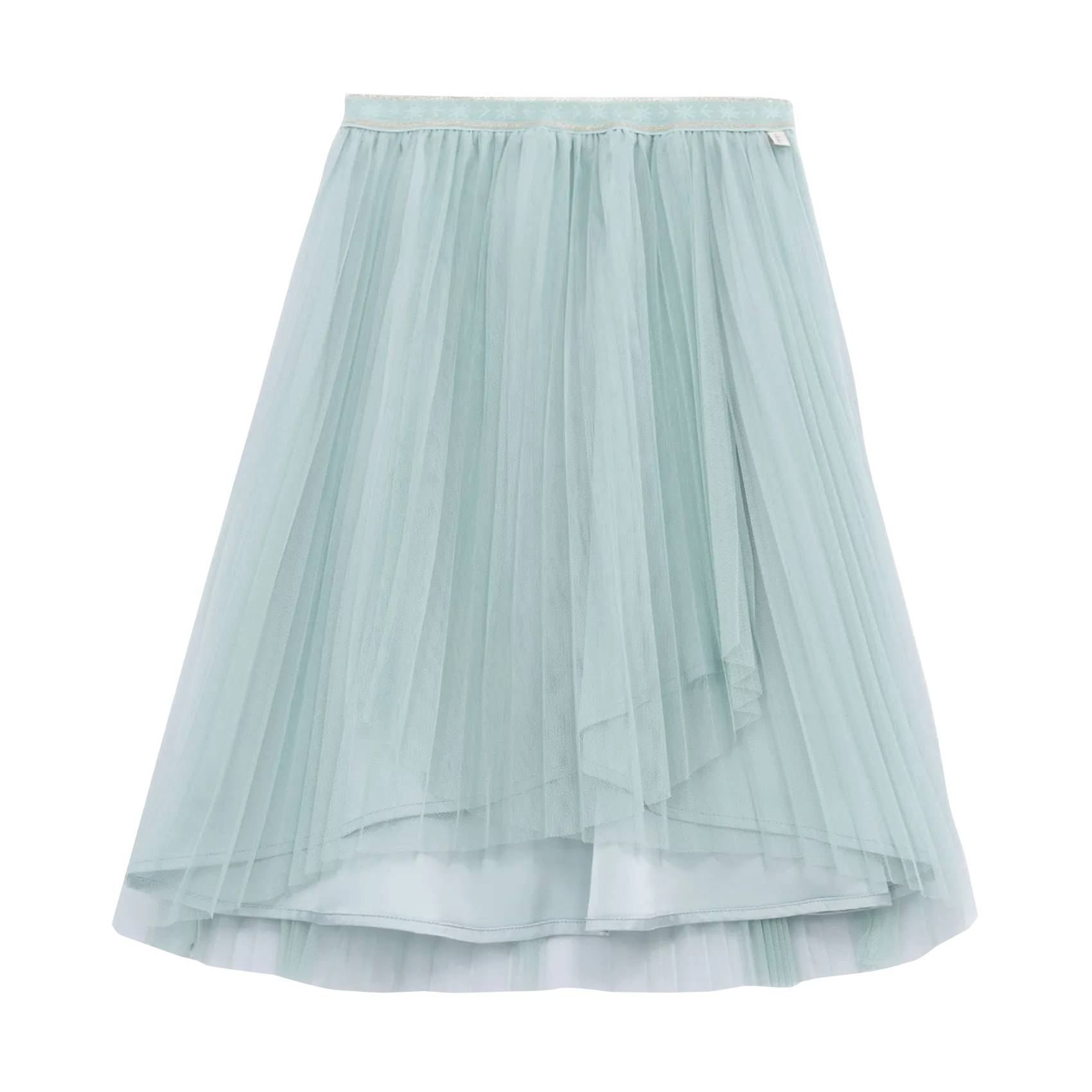 Midi asymmetrischer Rock mit Stickerei Grun