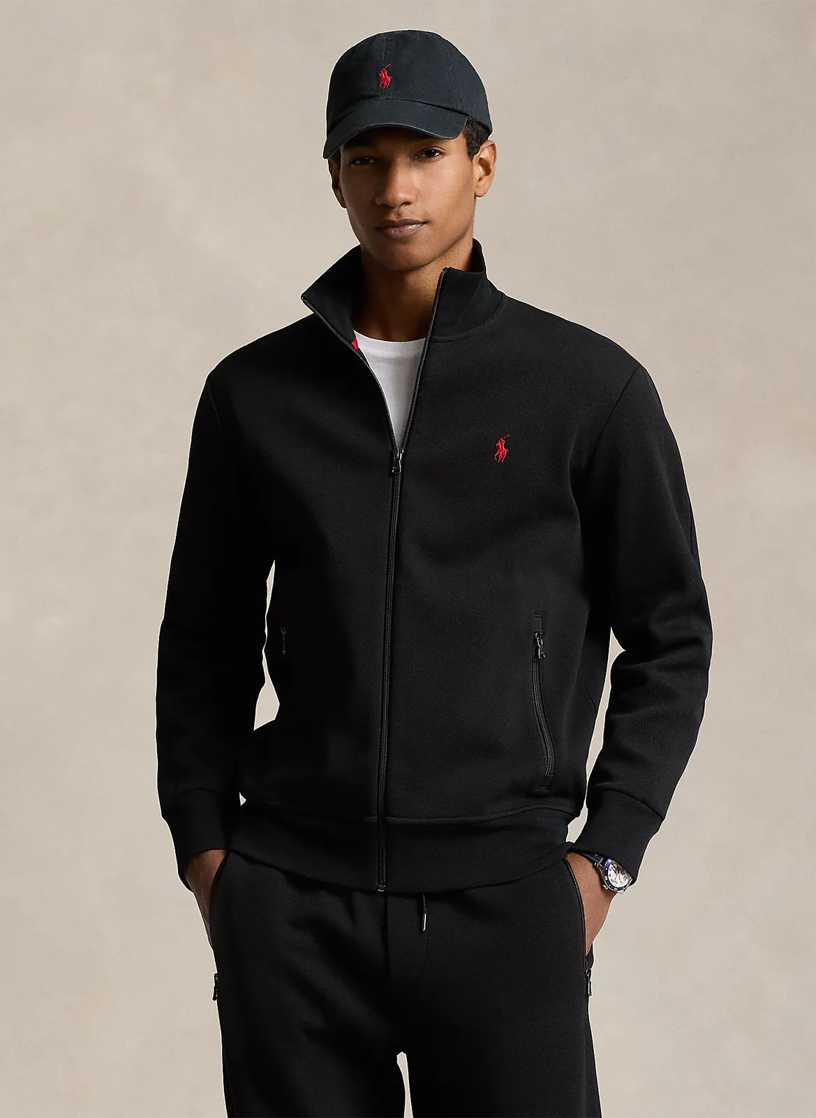 Gerader Stehkragen-Weste aus Baumwollmischung Schwarz