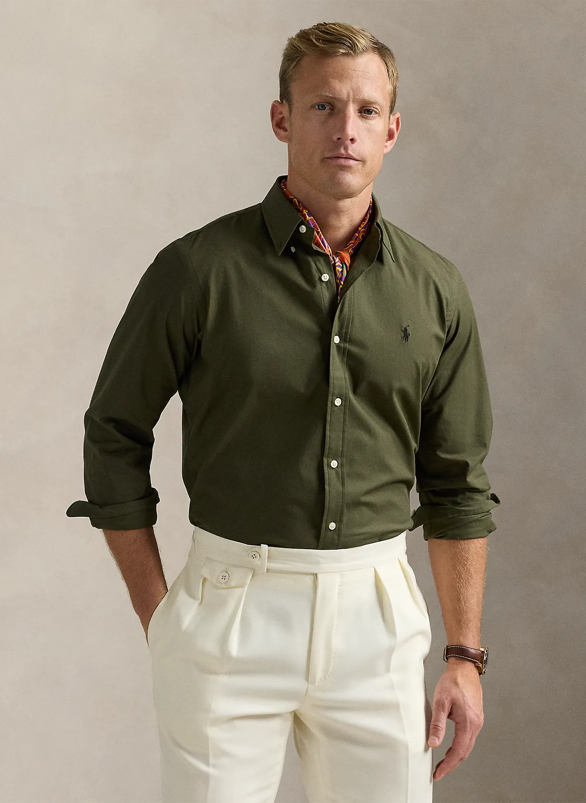 Gerade geschnittenes Hemd aus Baumwoll-Mix mit Button-down-Kragen Grun