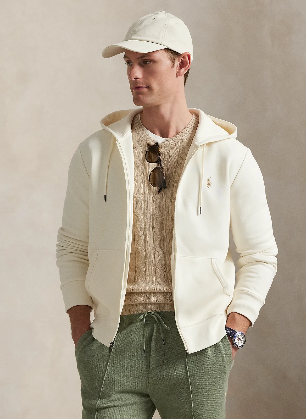 Kapuzensweatshirt aus weicher Baumwolle mit Reißverschluss Beige