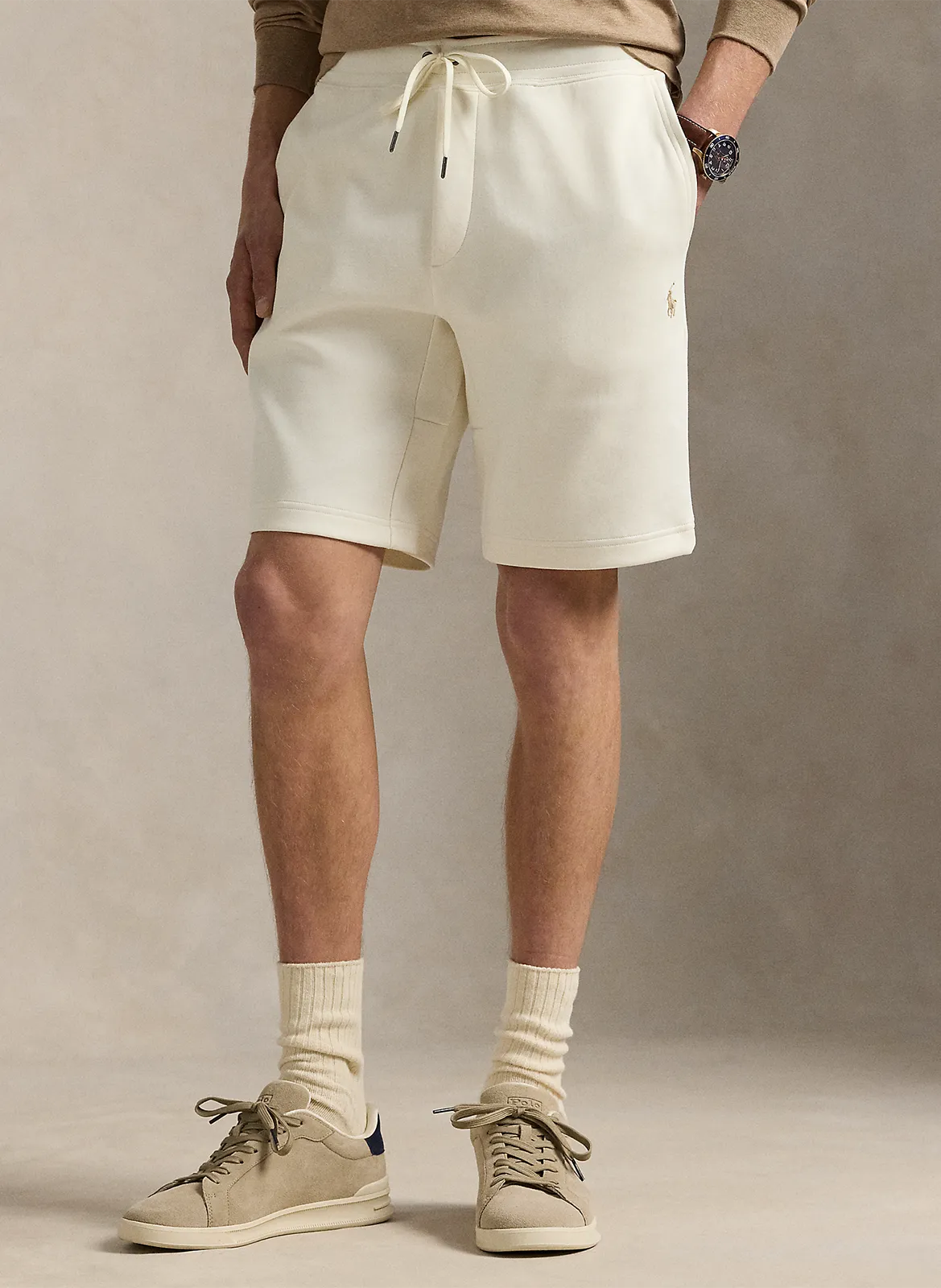 Gerade geschnittene Shorts aus Baumwoll-Mix Beige