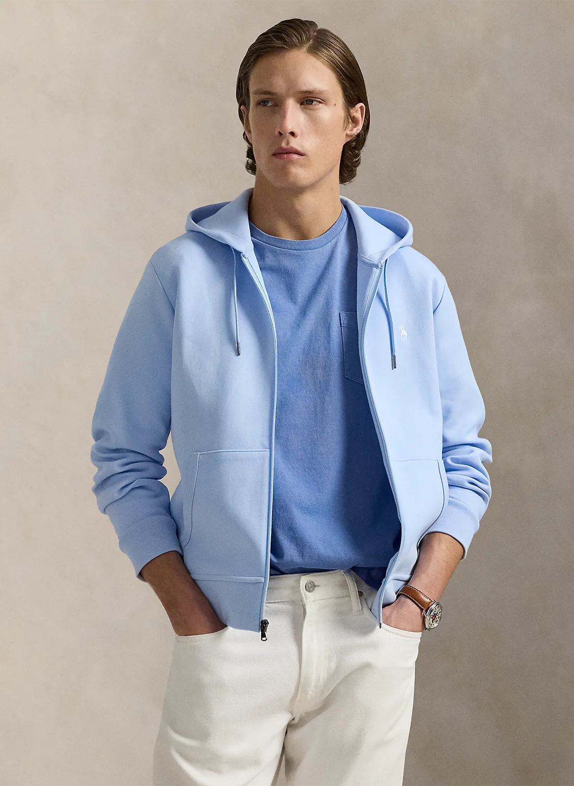 Kapuzensweatshirt aus weicher Baumwolle mit Reißverschluss Blau