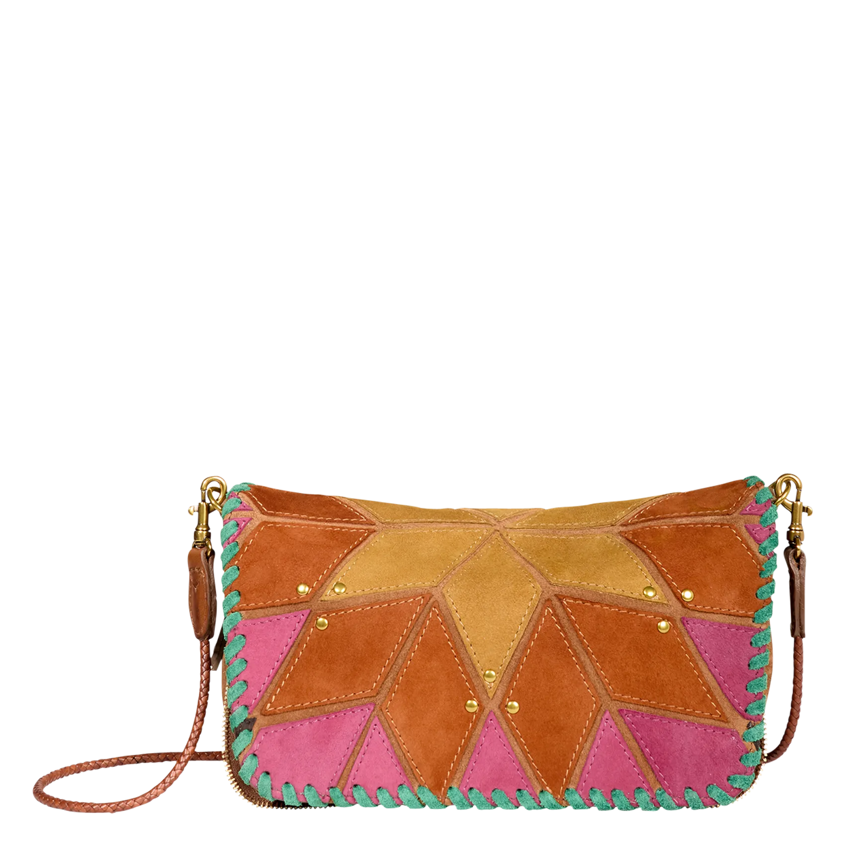 Umhängetasche mit fantasievollem Klappverschluss aus Leder Mehrfarbig BOBI S