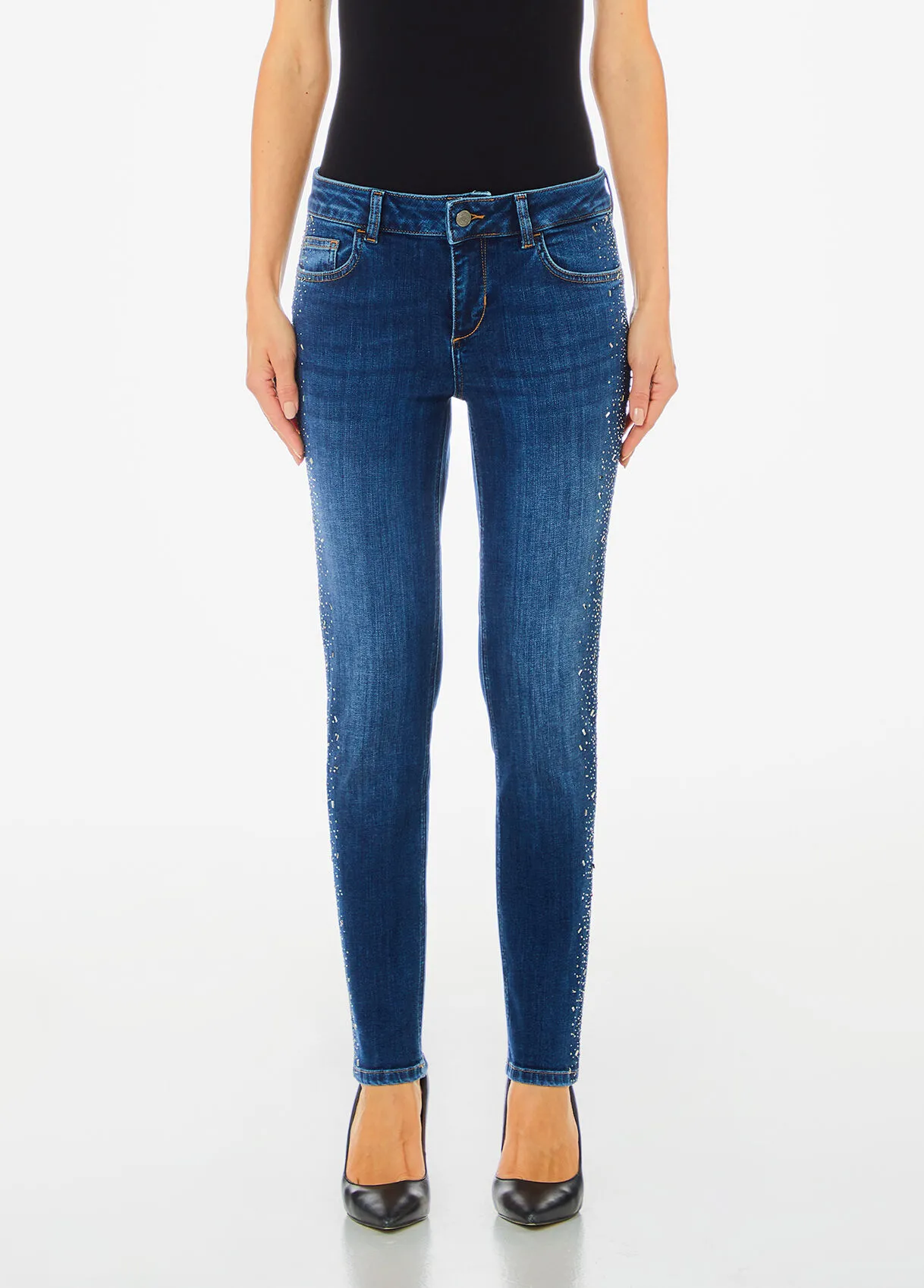 Bottom-Up-Skinny-Jeans mit Strass