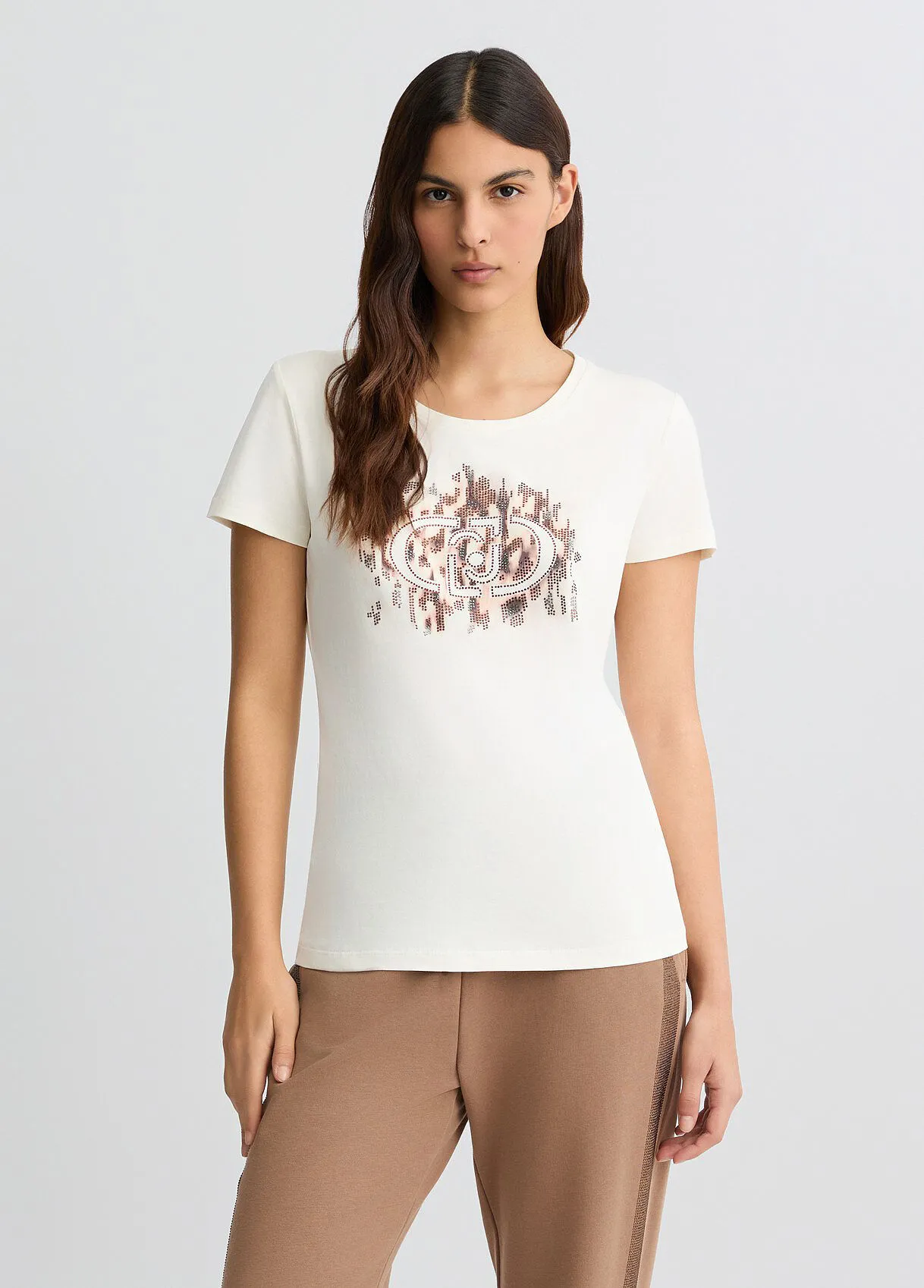 T-Shirt mit Animal-Logo und Strass