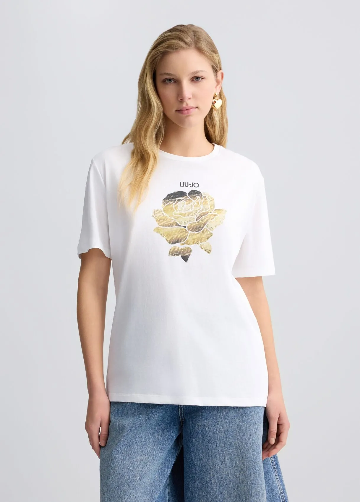 T-Shirt mit Blume und Strass