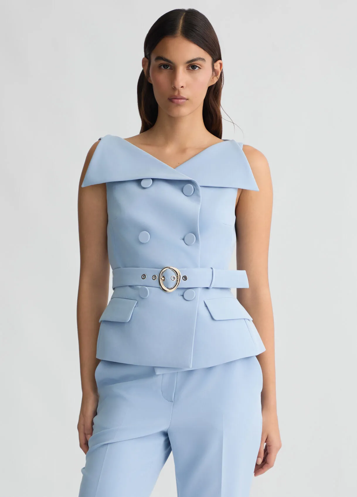 Zweireihige Weste mit Gürtel