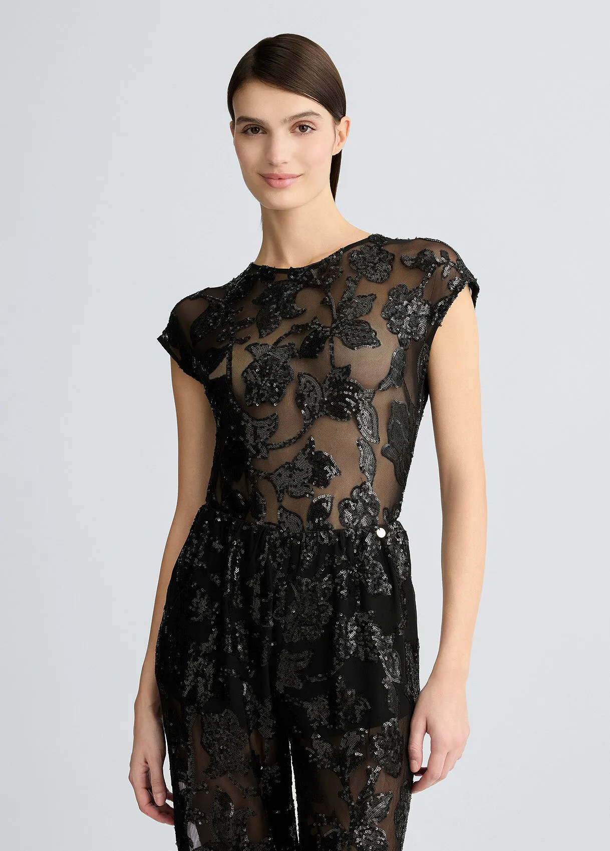 Bodytop aus besticktem Tüll