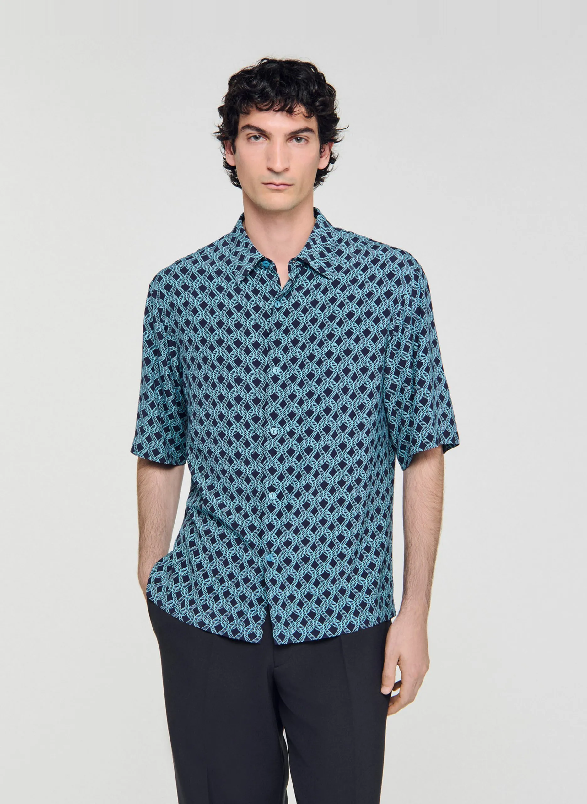 Bedruckte Bluse mit klassischem Kragen Blau