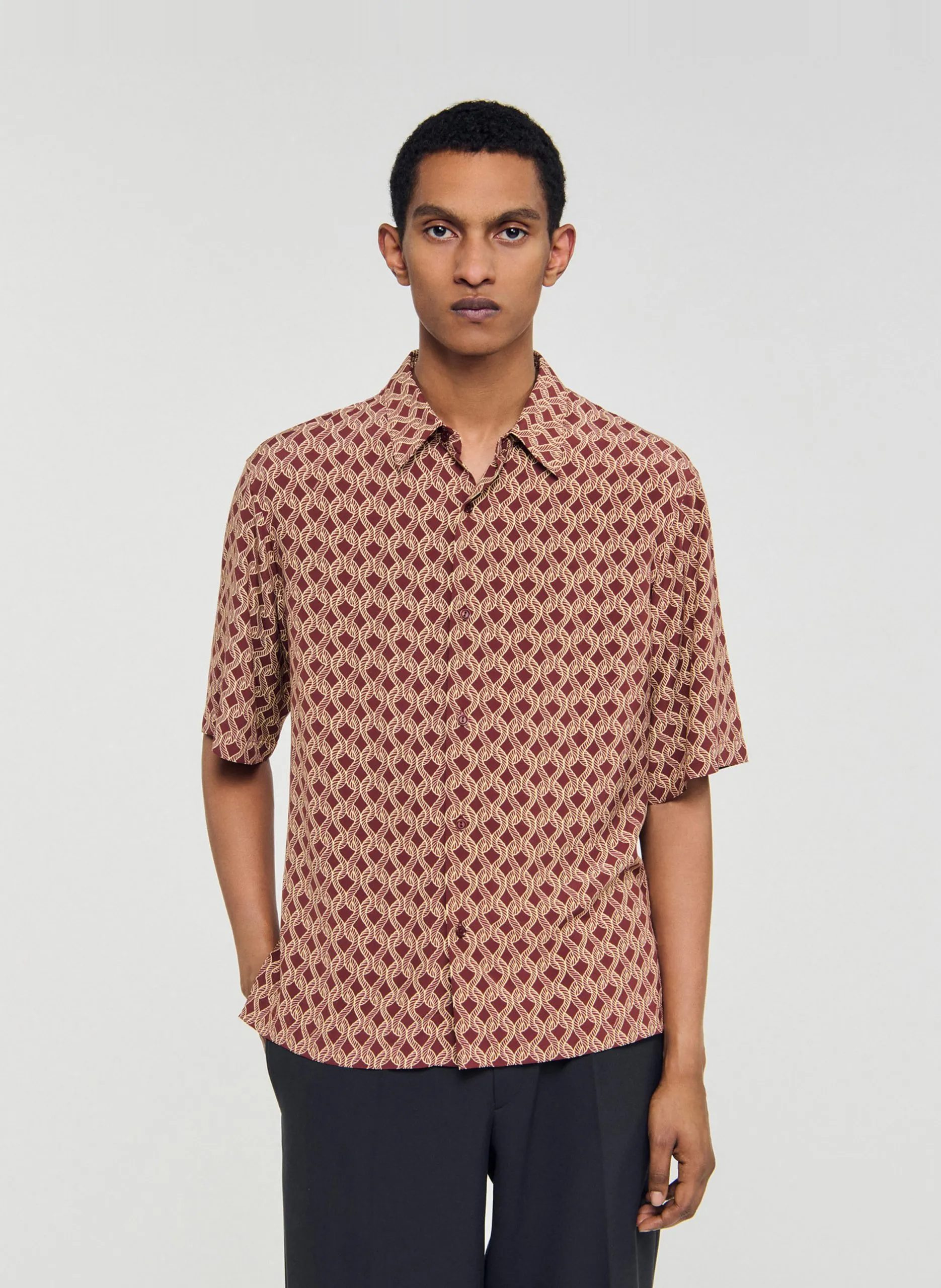 Bedruckte Bluse mit klassischem Kragen Braun