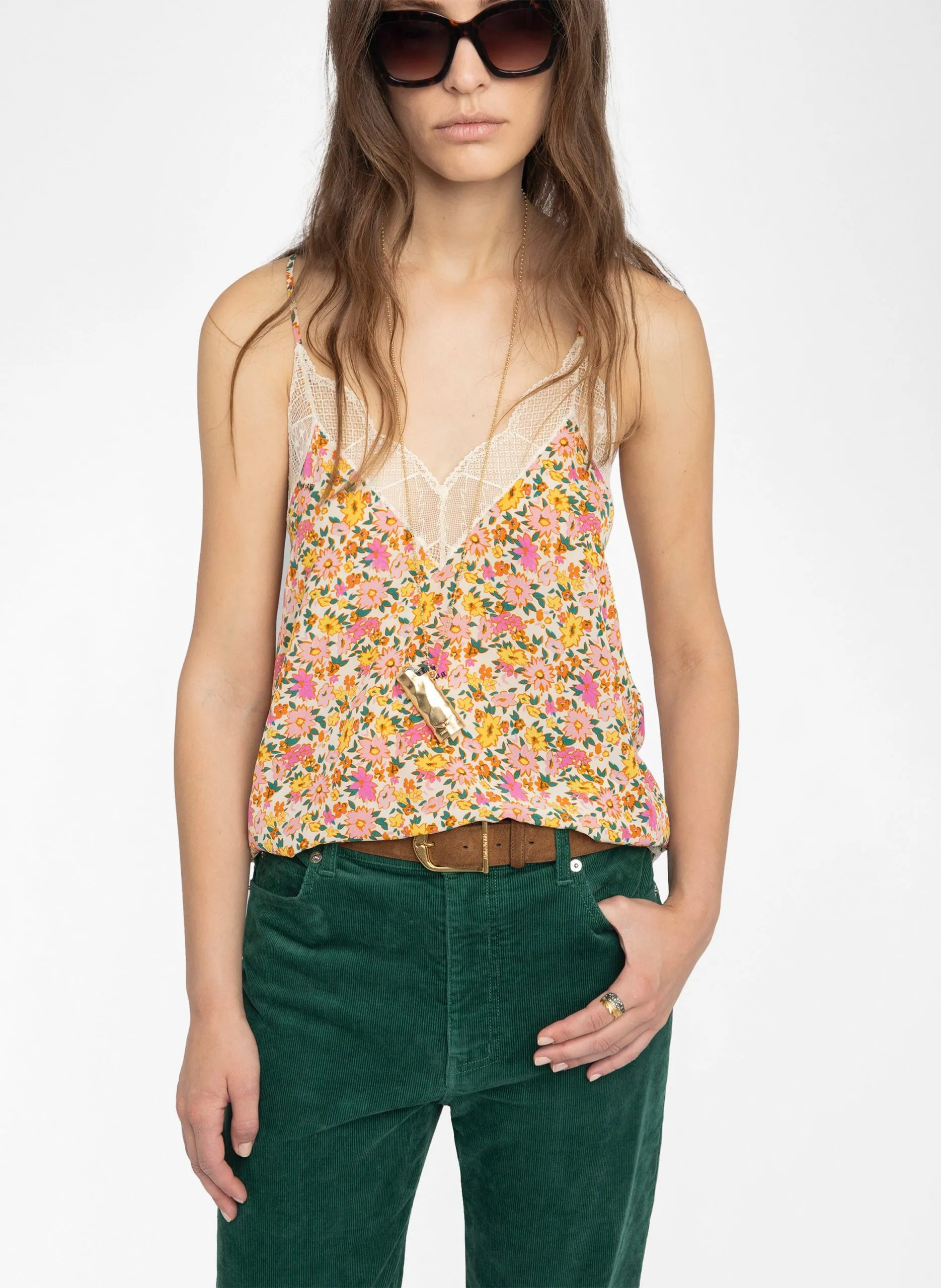 Bedrucktes Trägertop mit V-Ausschnitt Weiss CHRISTY