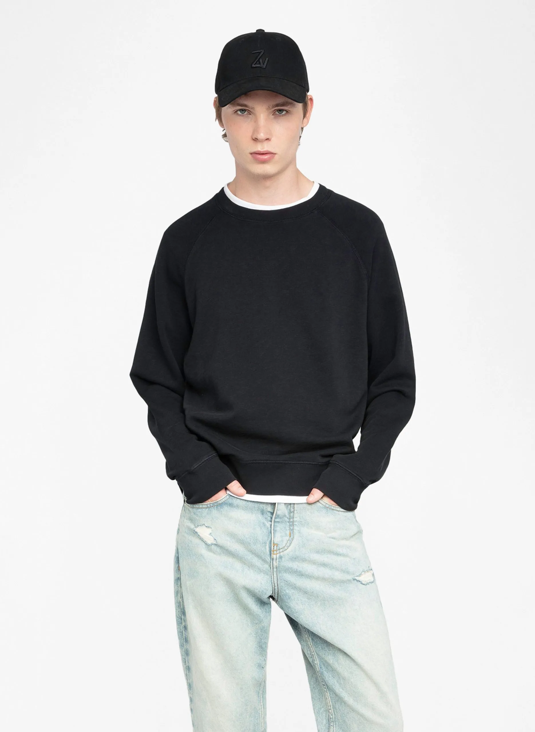 Baumwoll-Sweater mit Rundhalsausschnitt Schwarz UPPY