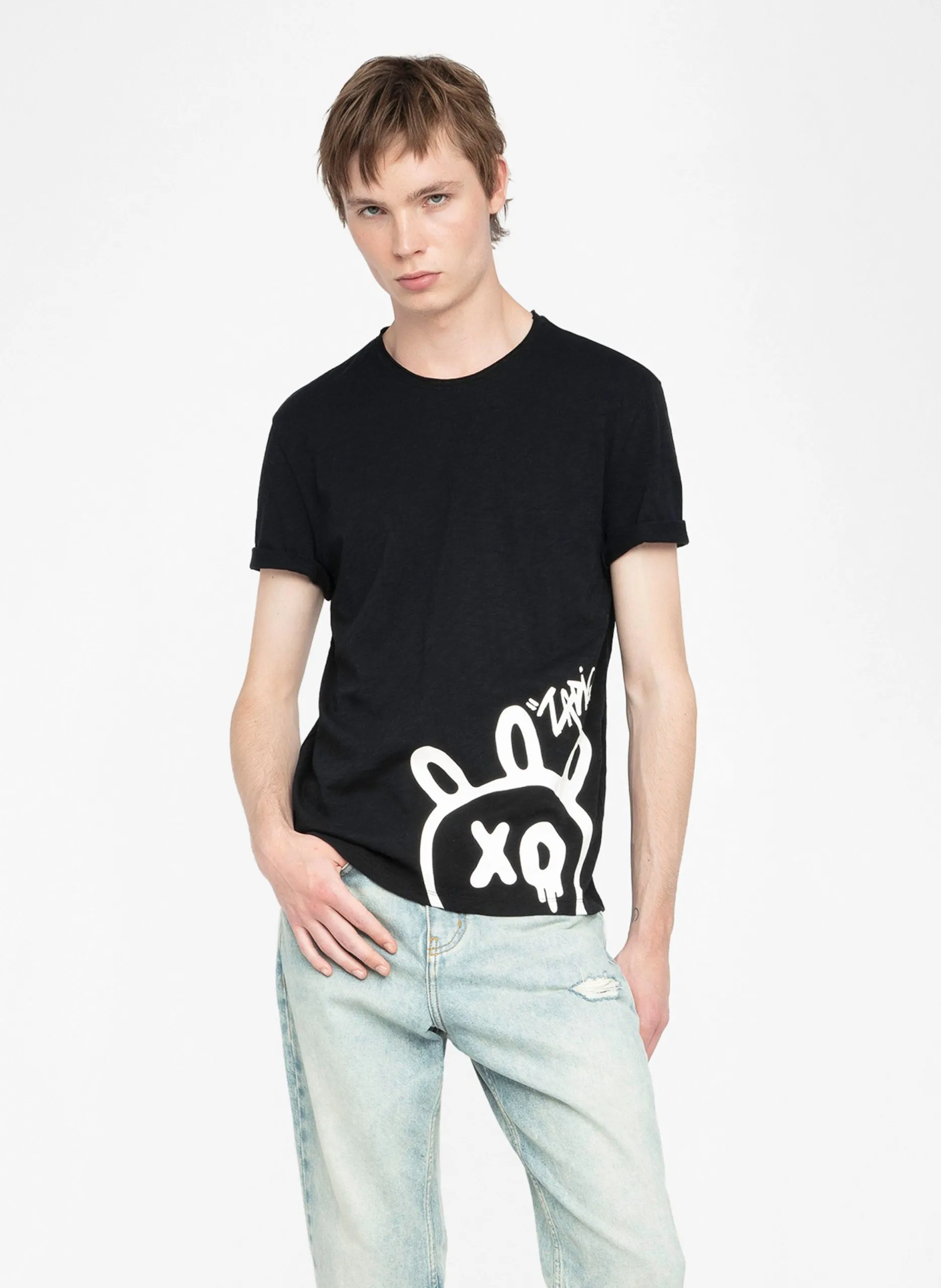 Baumwoll-Pullover mit Rundhalsausschnitt Schwarz STOCKLY