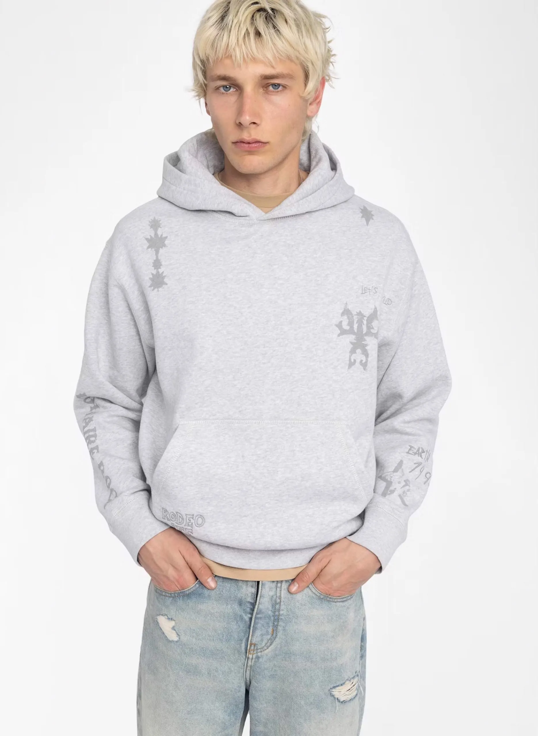 Bedrucktes Kapuzensweatshirt aus Baumwolle Grau SACHA