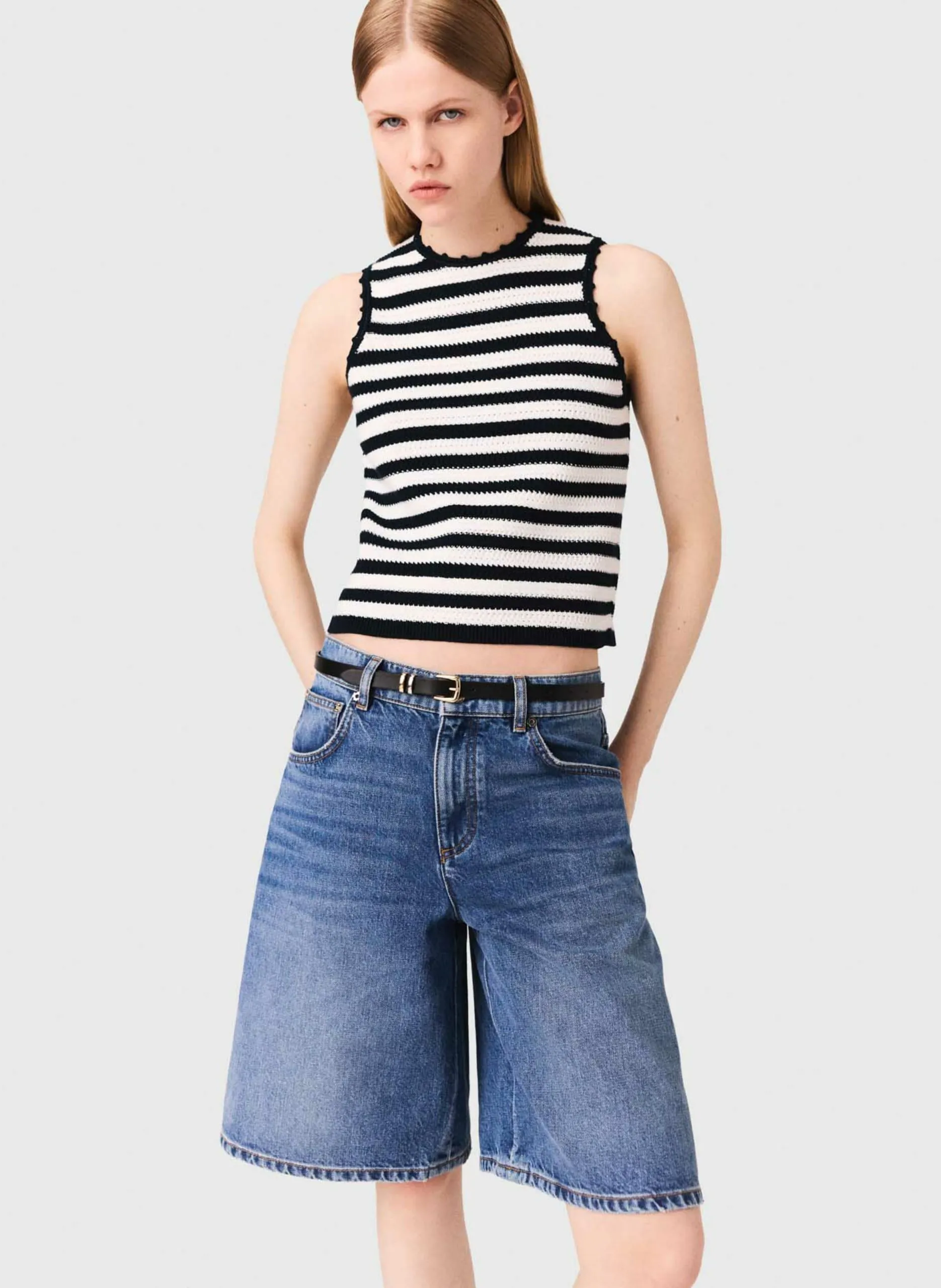 Weit geschnittene Bermuda aus Baumwolle Blau