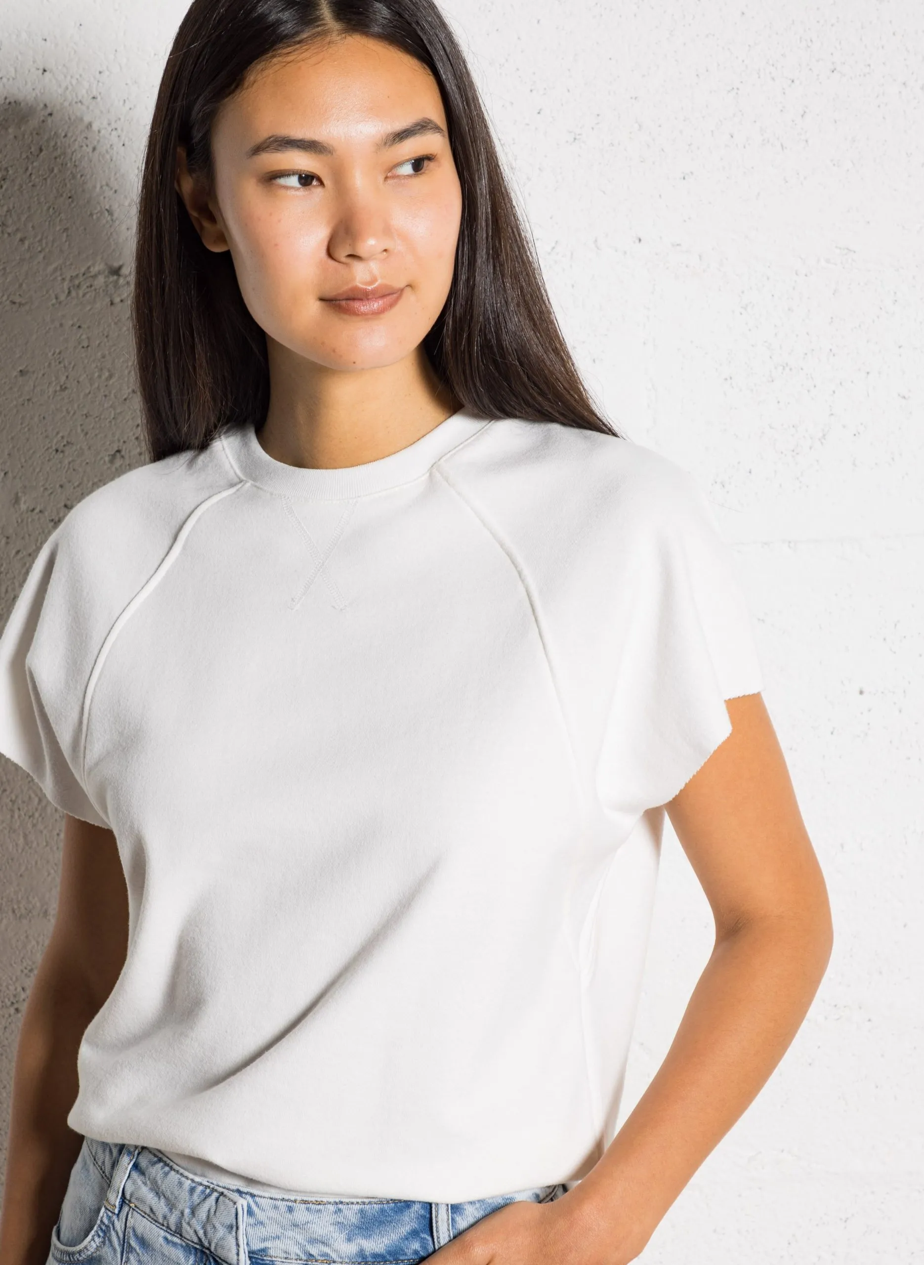 Baumwoll-Sweater mit Rundhalsausschnitt Weiss