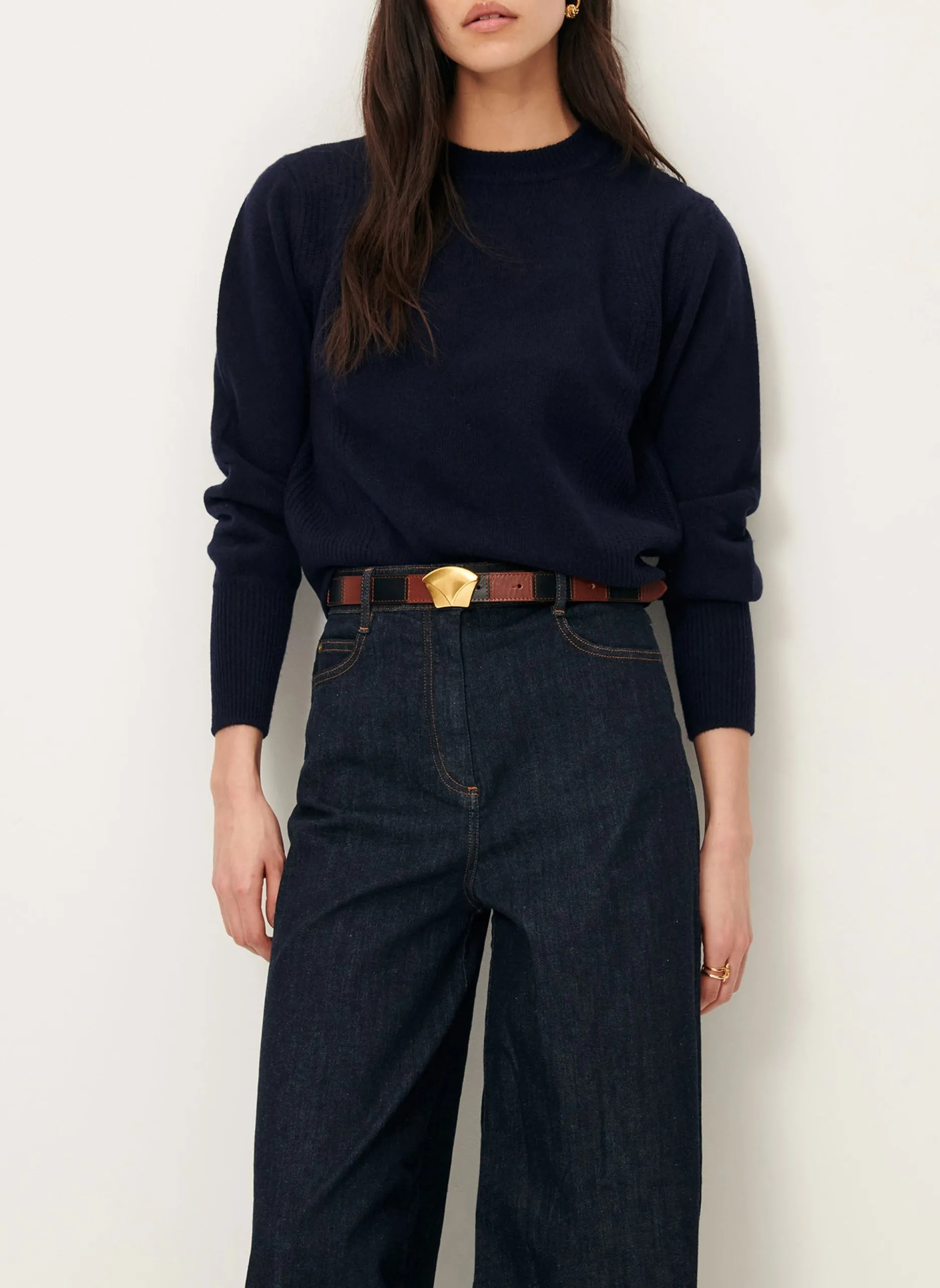 Gerade geschnittener Wollpullover mit Rundhalsausschnitt Blau BAYSILTE