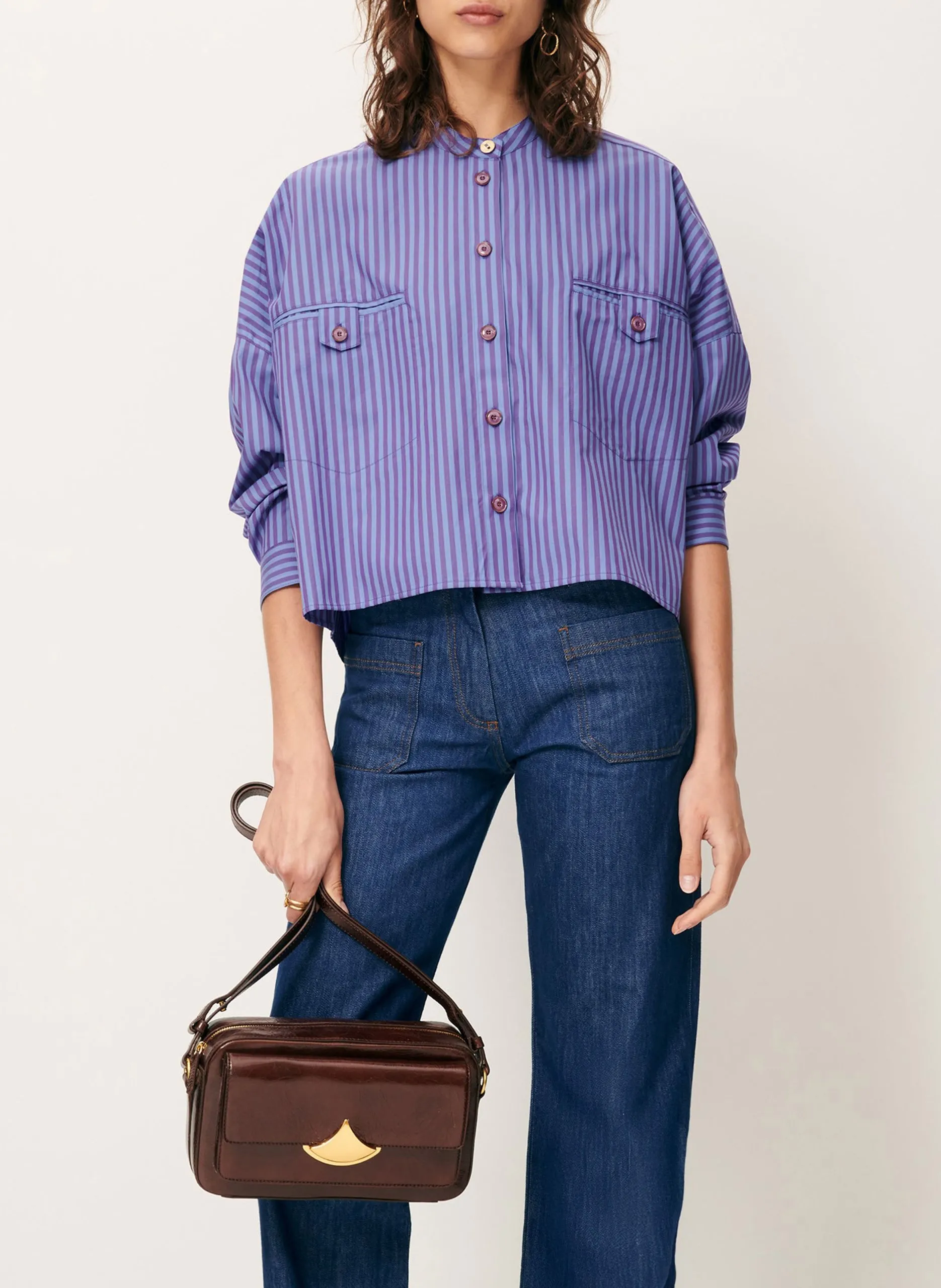 Celena - Oversize-Hemd aus gestreifter Baumwolle Blau ORREGIA