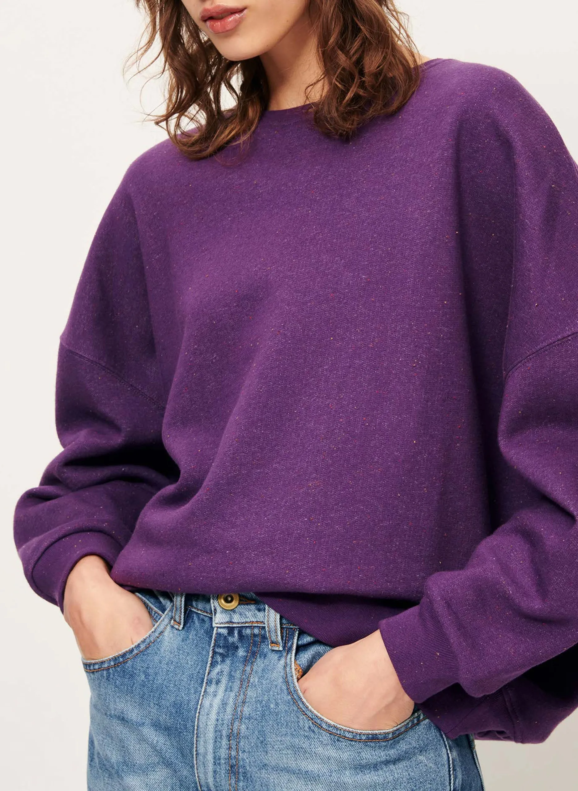 Weites, meliertes Rundhals-Sweatshirt aus Bio-Baumwoll-Mix Blau CHEBBI