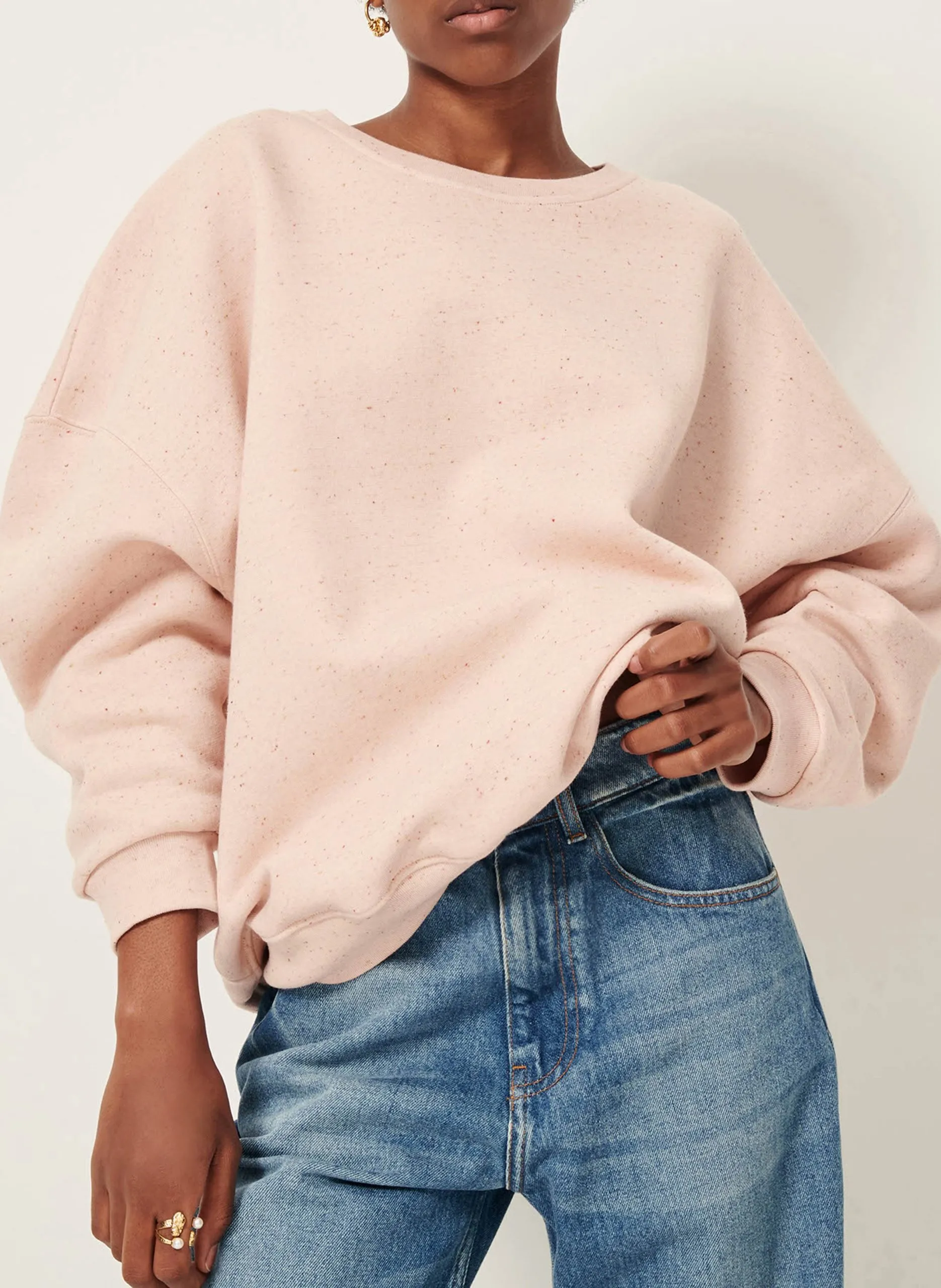 Weites, meliertes Rundhals-Sweatshirt aus Bio-Baumwoll-Mix Rosa CHEBBI