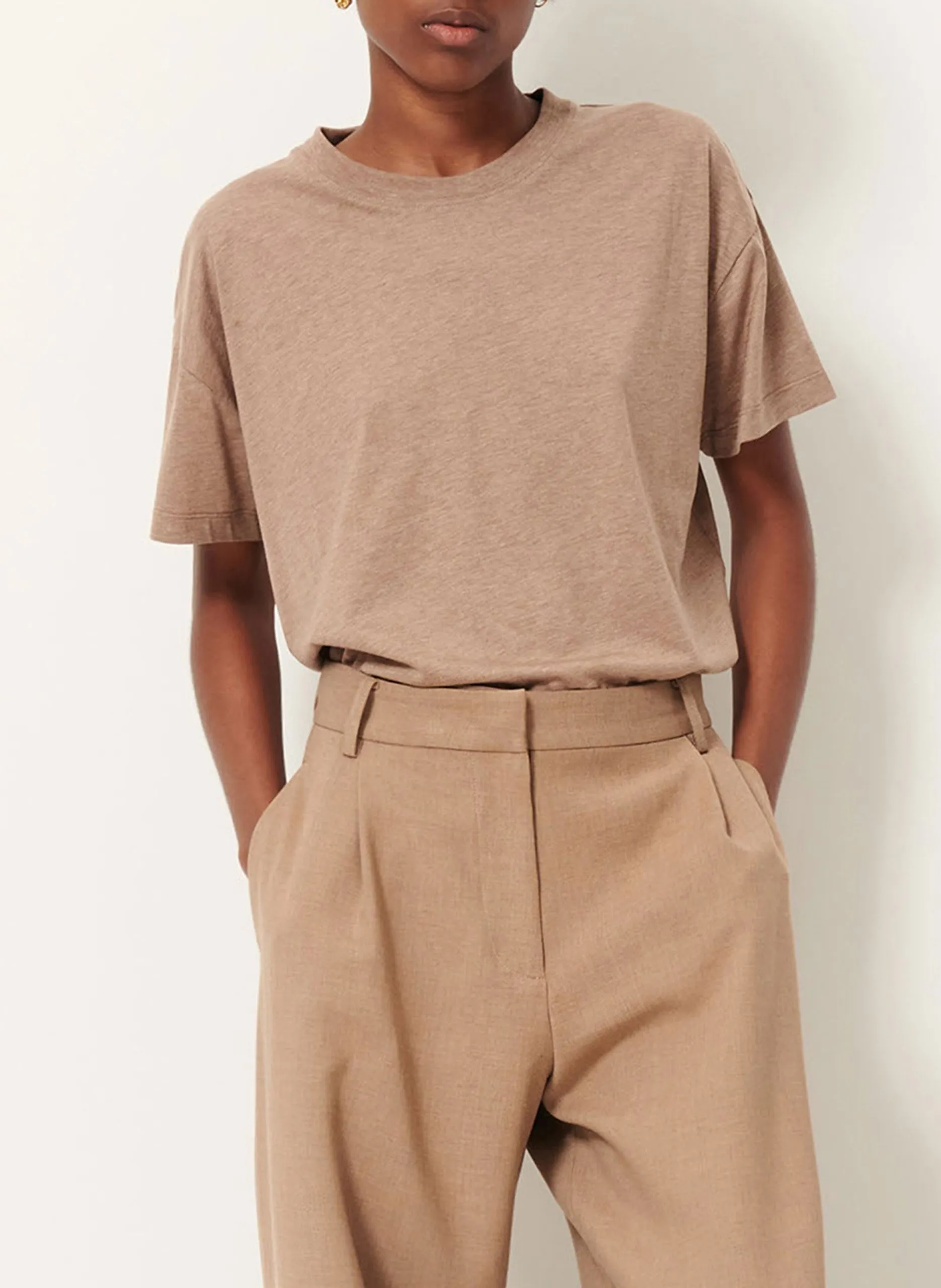 Oversize-T-Shirt mit Rundhalsausschnitt Beige TOO