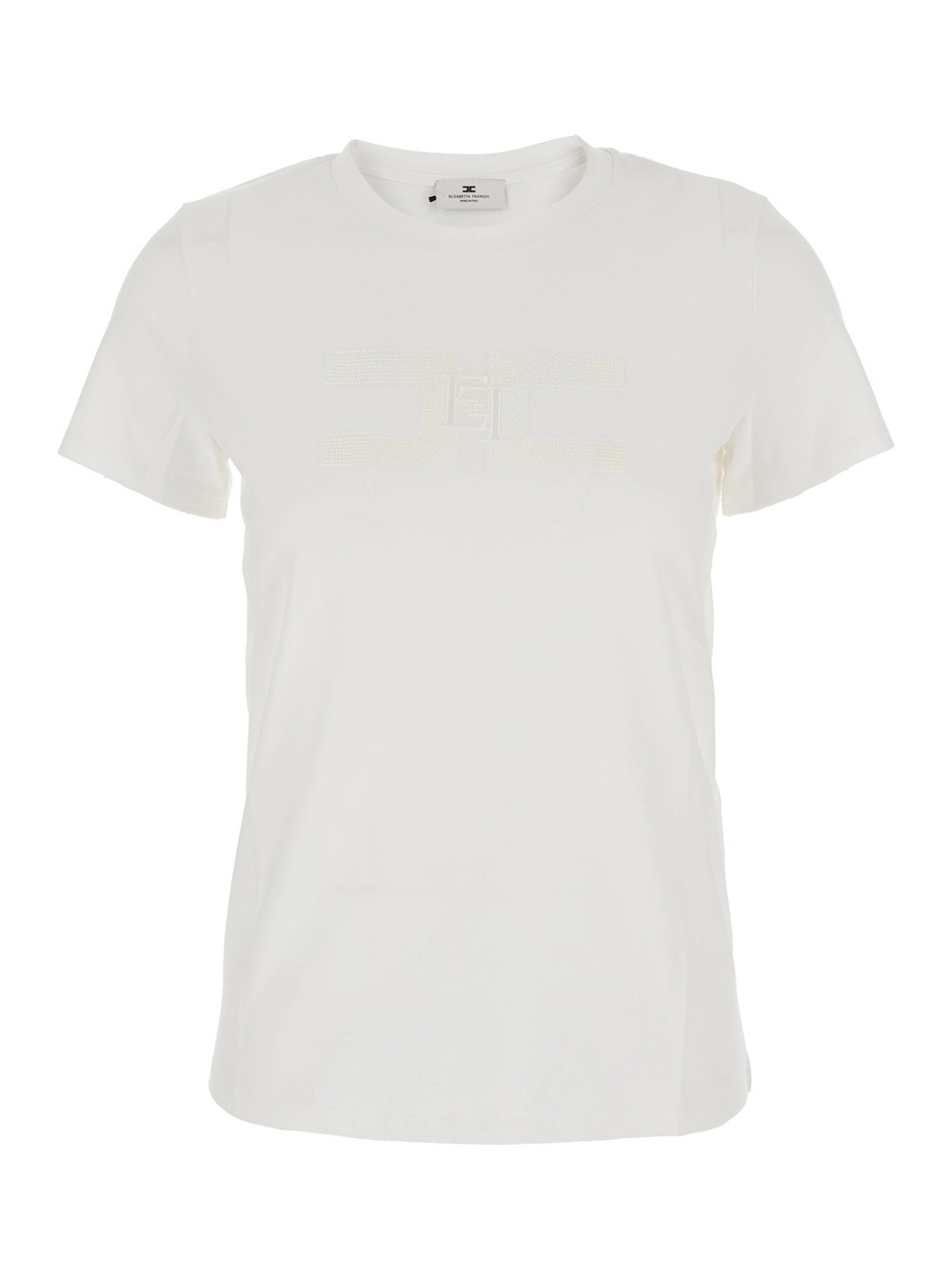 Weißes T-Shirt mit gesticktem Logo vorne aus Baumwolle Damen