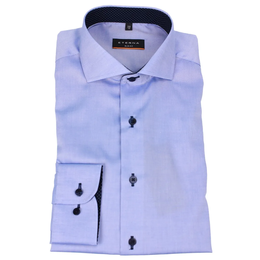 Eterna Herren Langarmhemd Businesshemd Slim Fit blau unifarben 8100 F132 12 mittelblau