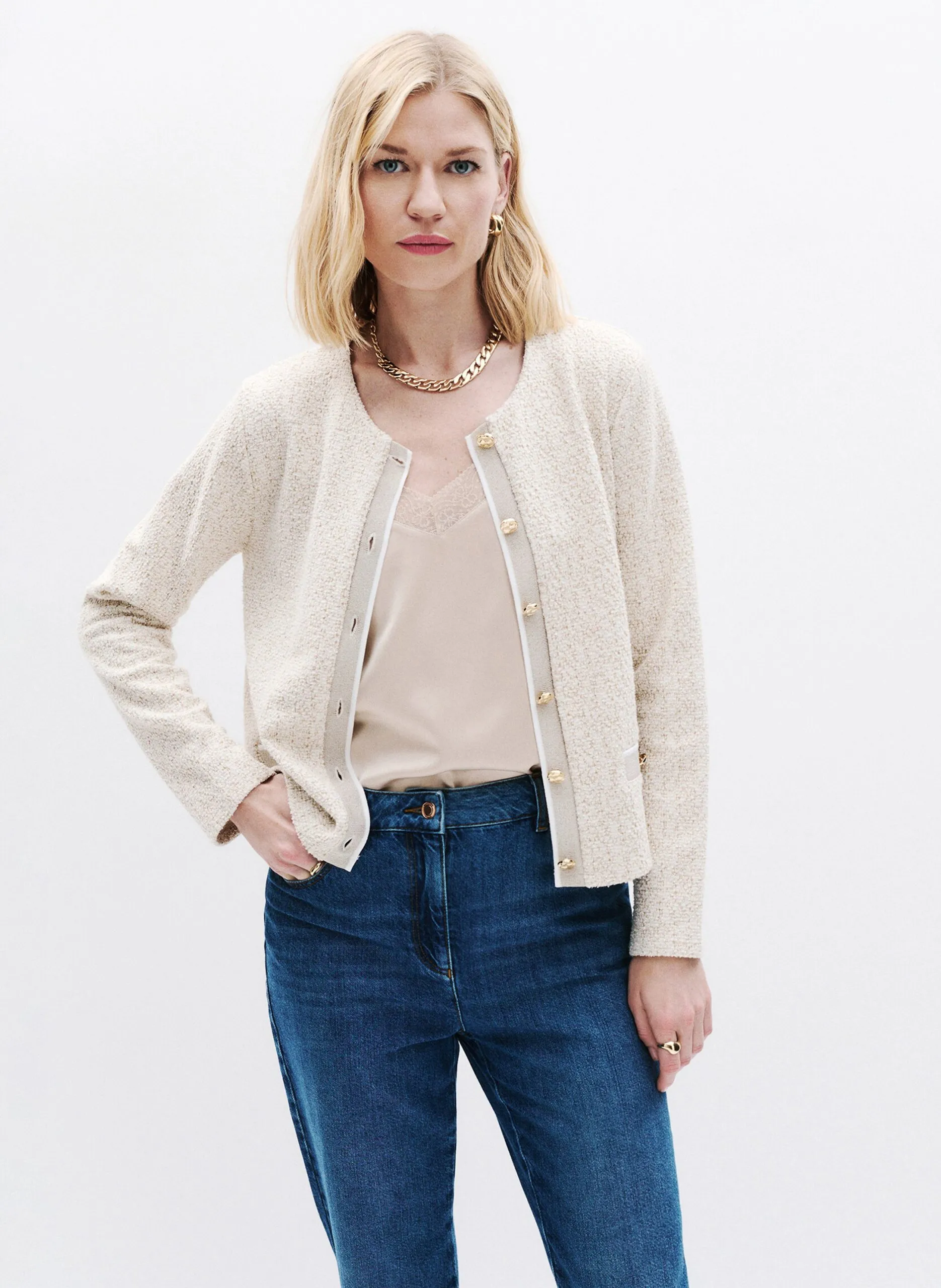 Gerader Tweedweste Beige 251T-TWEEDY