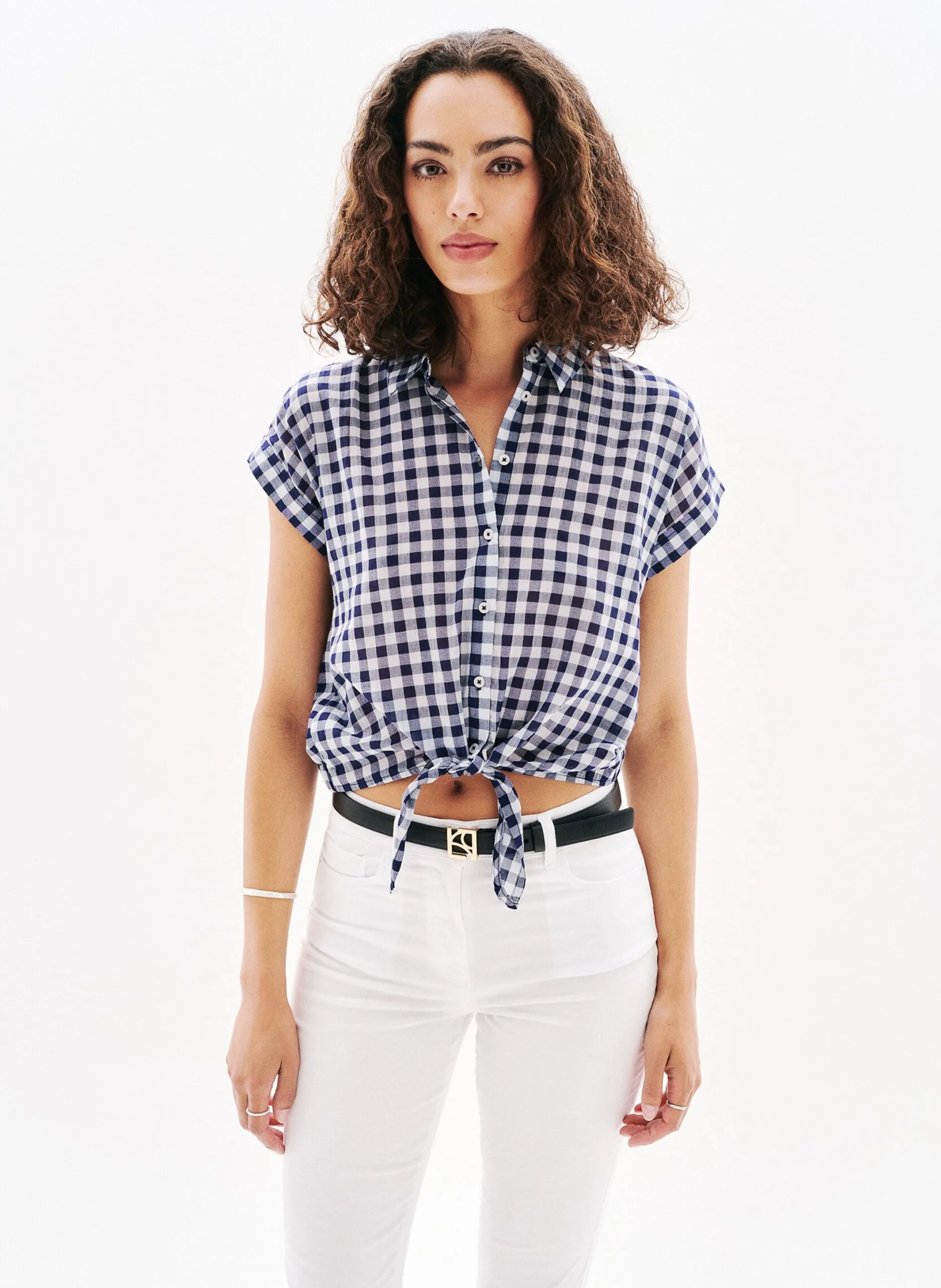 Gerade geschnittene Baumwollbluse mit Print Blau 252C-CLIVIO