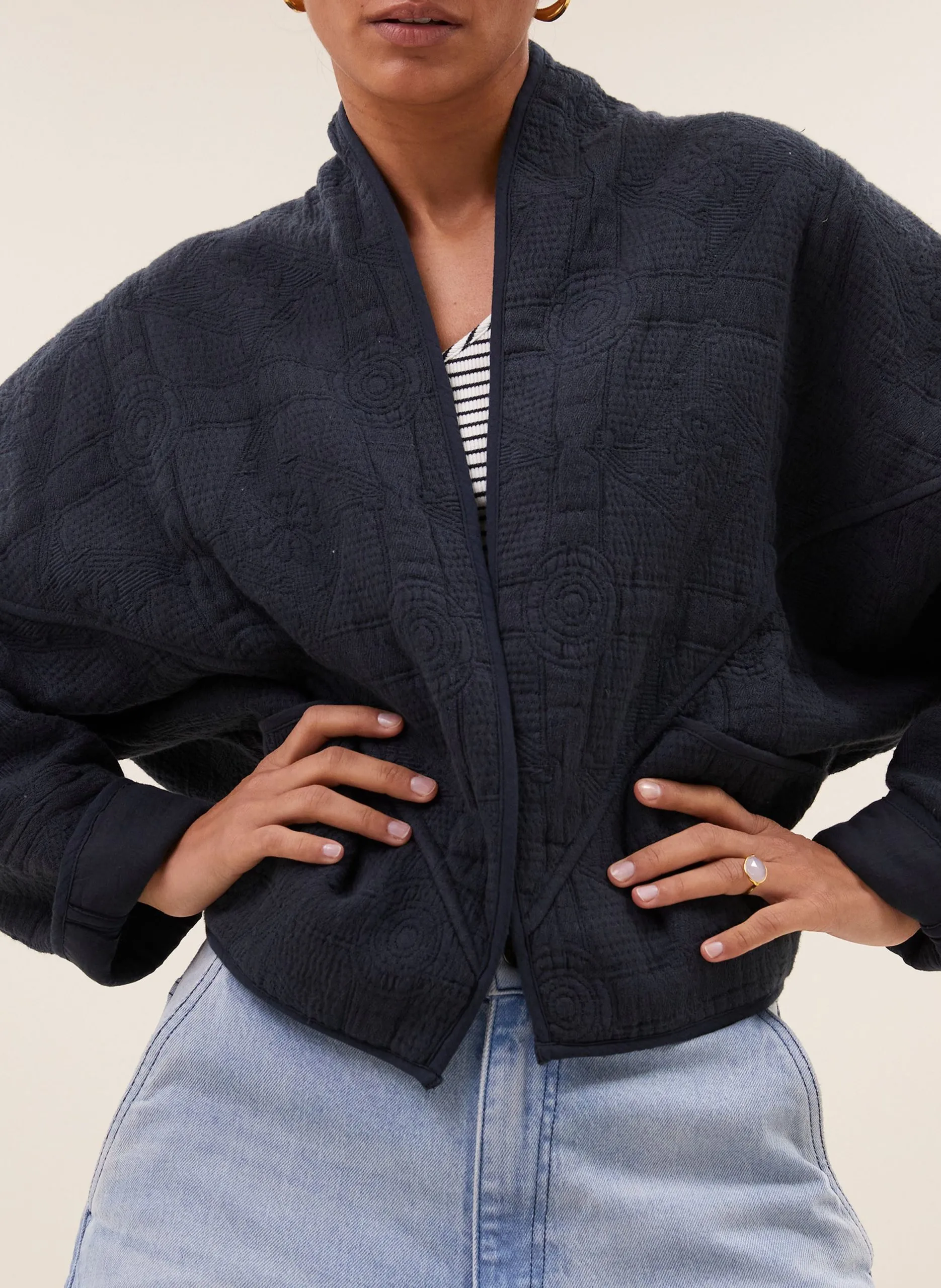 Weiter Jacquard Mantel Blau FLORA