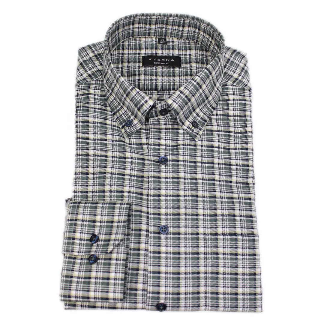 Eterna Herren Langarm Hemd Freizeithemd mehrfarbig kariert 8165 E19L 45 grün