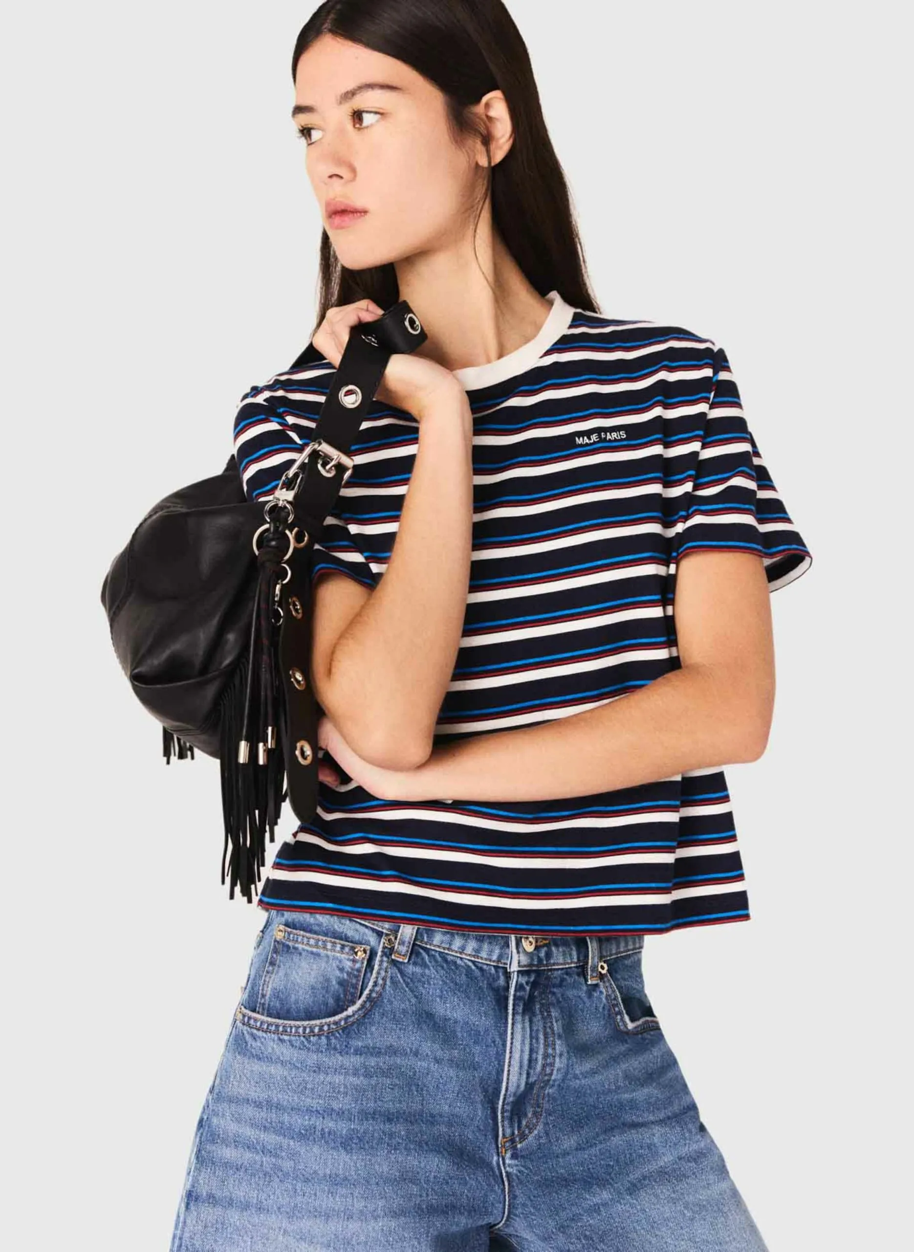 Gerader Streifen-T-Shirt Weiss