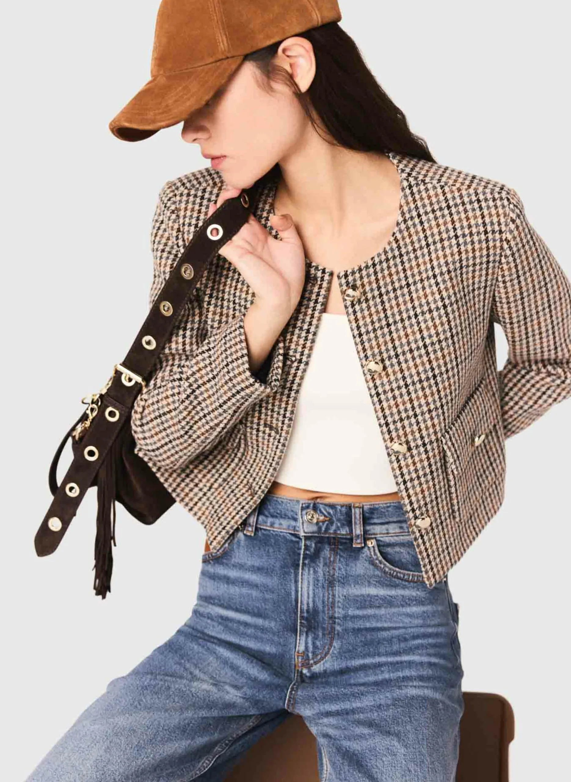 Kurze Karojacke Beige