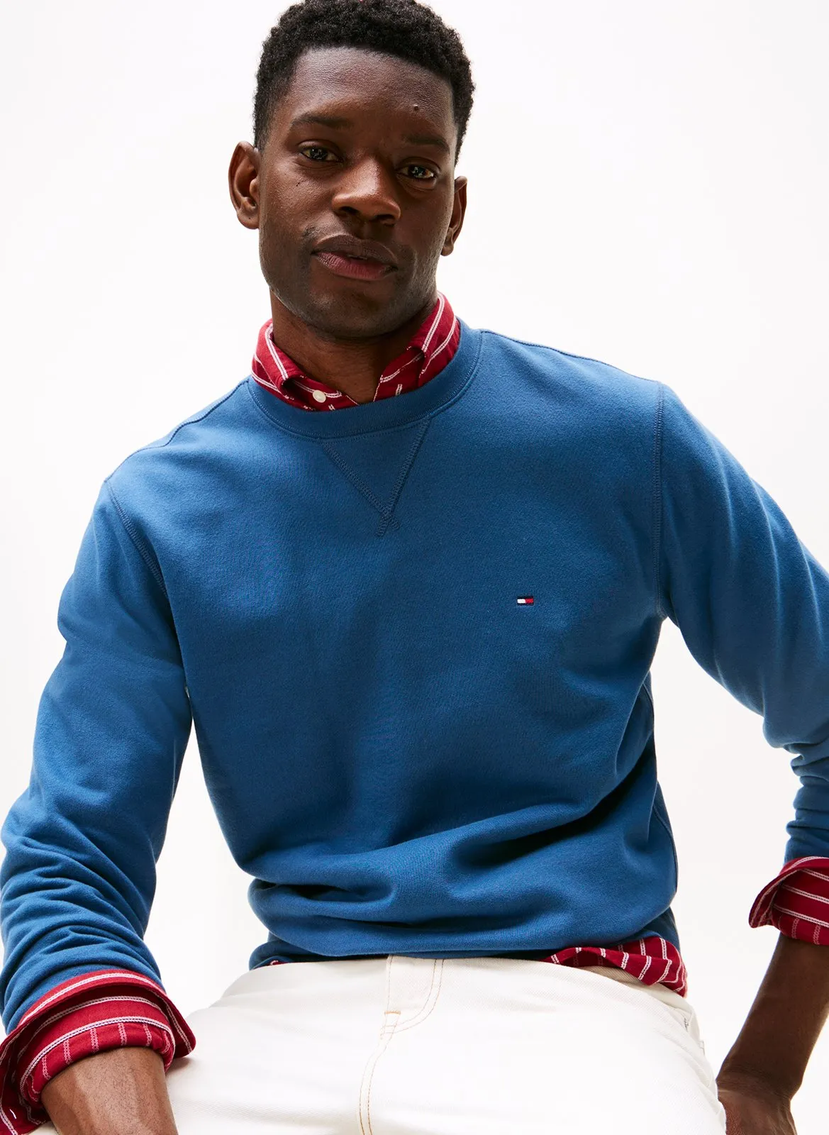 Gerade geschnittenes Rundhals-Sweatshirt aus Baumwoll-Mix Blau